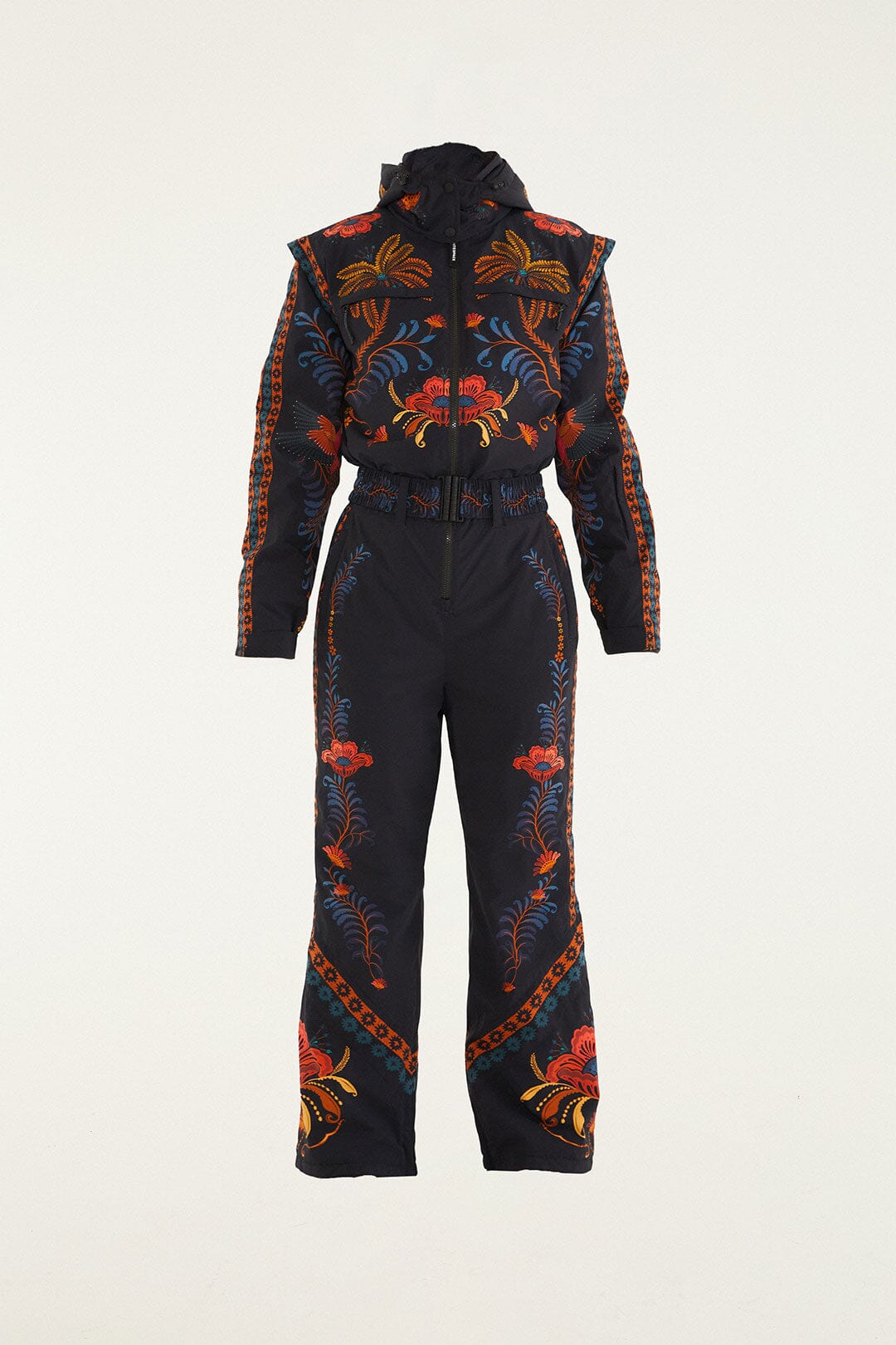 Black Macaw Hooded Belted Ski Jumpsuit