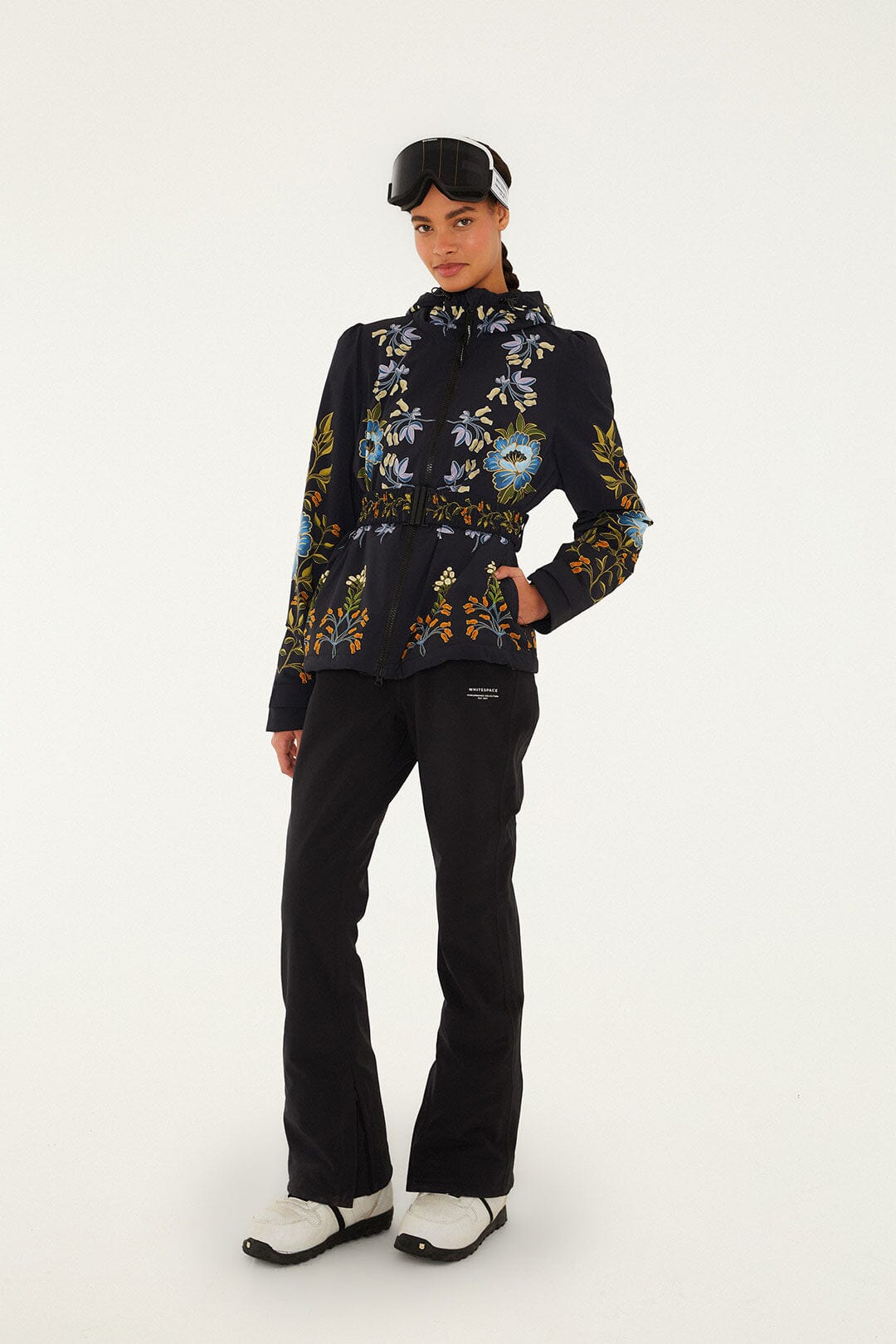 Black Winter Garden Hooded Belted Puffer Ski Jacket