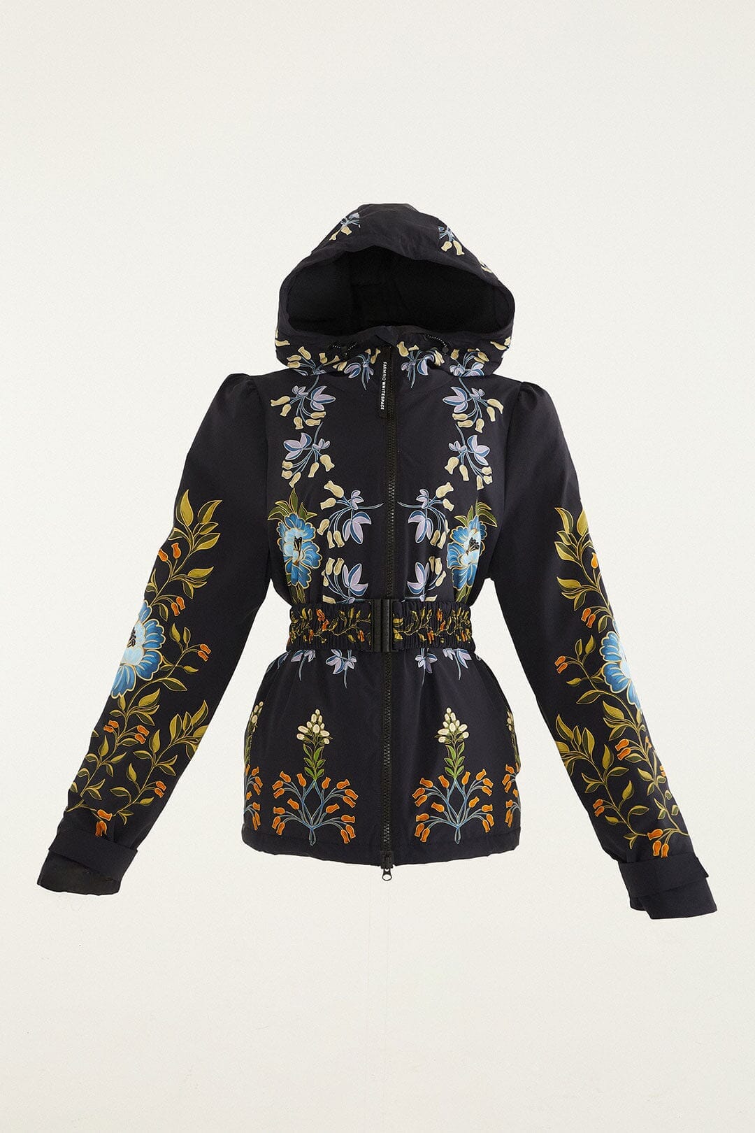 Black Winter Garden Hooded Belted Puffer Ski Jacket