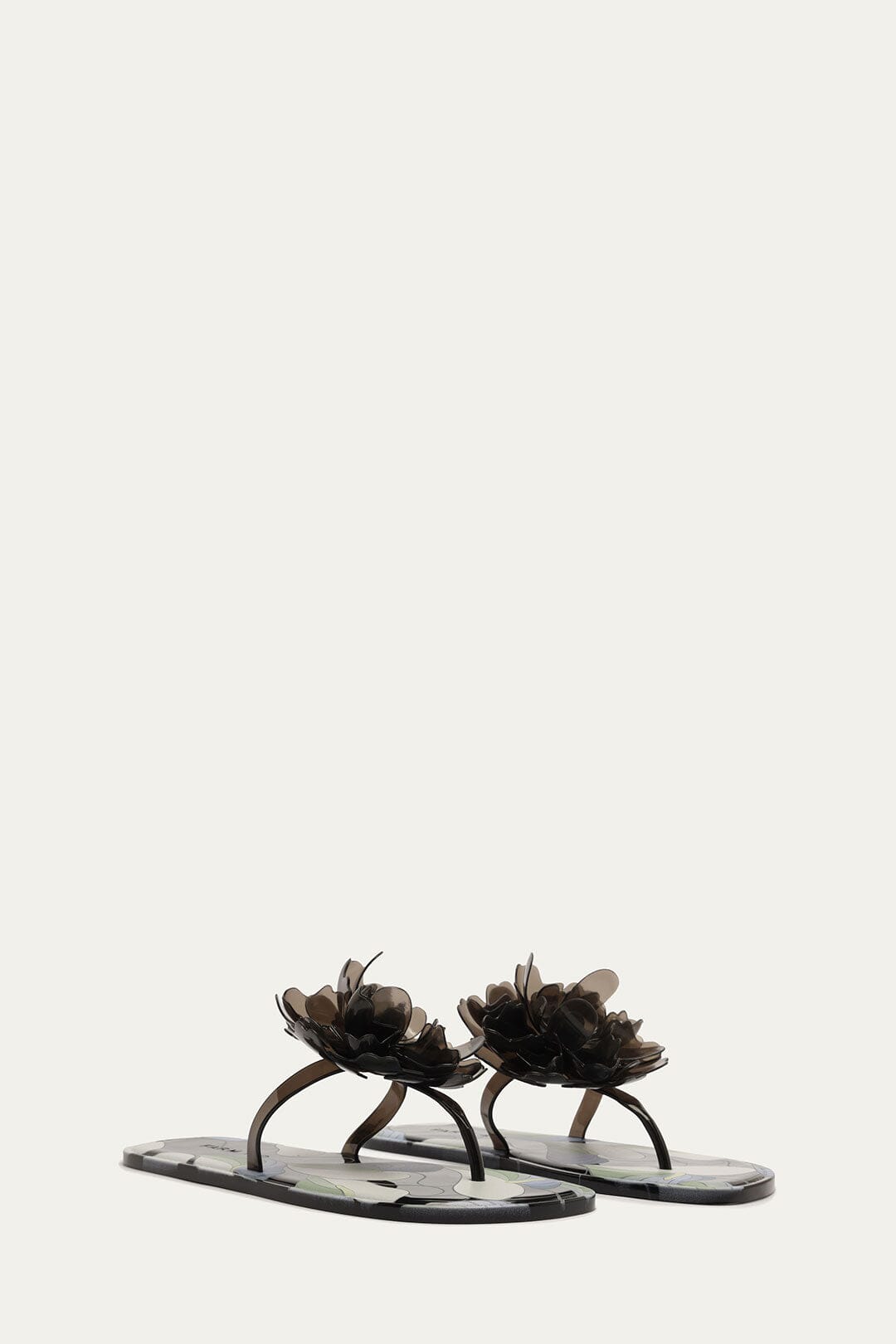 Black And White Flower Jelly Flat Sandal