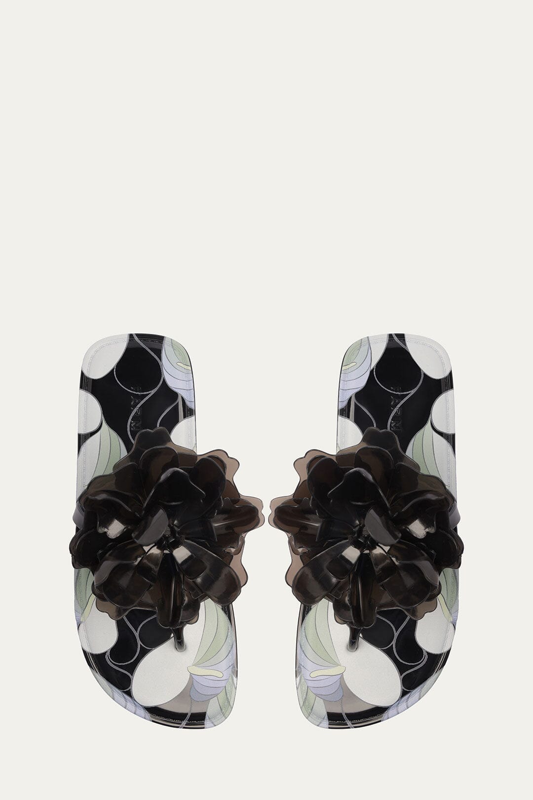 Black And White Flower Jelly Flat Sandal