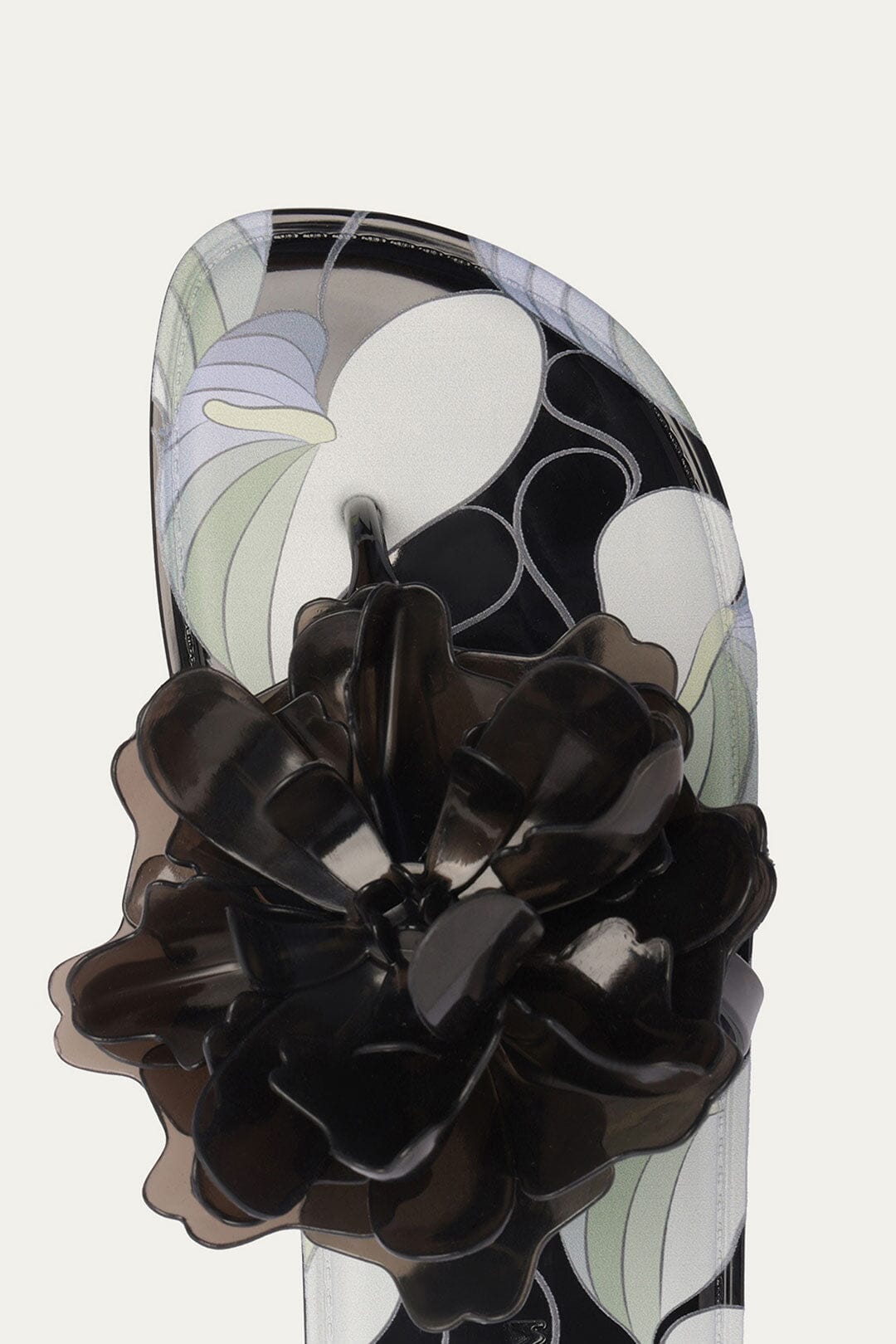 Black And White Flower Jelly Flat Sandal