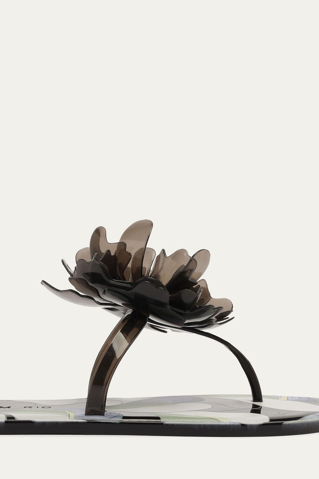 Black And White Flower Jelly Flat Sandal