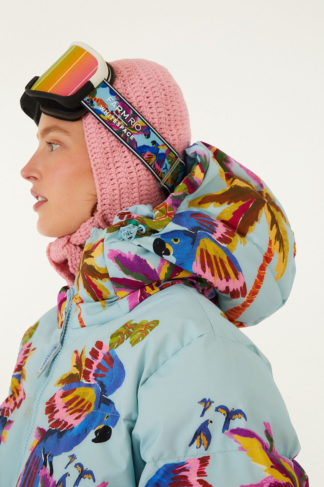 FARM Rio BLUE Macaw Hooded Puffer Ski Jacket, Macaw BLUE / L FARM Rio BLUE Macaw Hooded Puffer Ski Jacket, Macaw BLUE / L