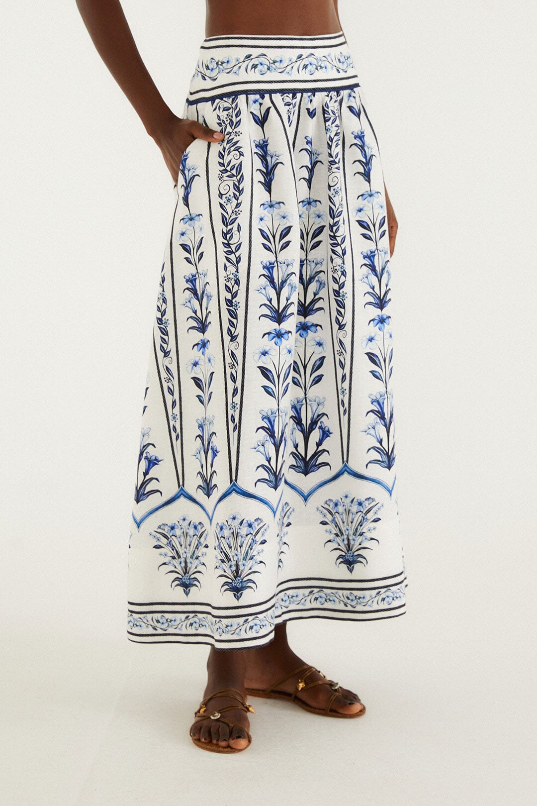 Off-White Flowers Arch Euroflax™ Premium Linen Maxi Skirt | FARM Rio