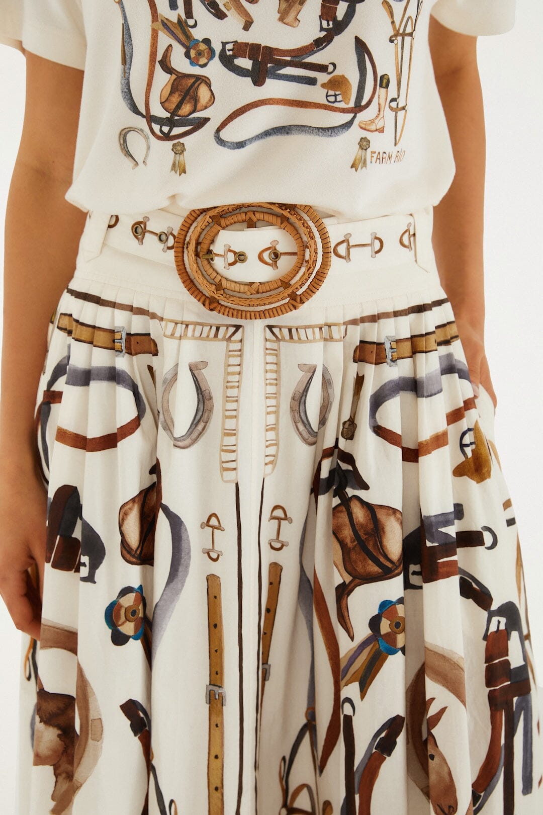 Off-White Equestrian Scarf Belted Midi Skirt | FARM Rio