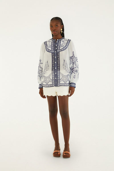 Off-White Coast Scarf Long Sleeve Blouse | FARM Rio