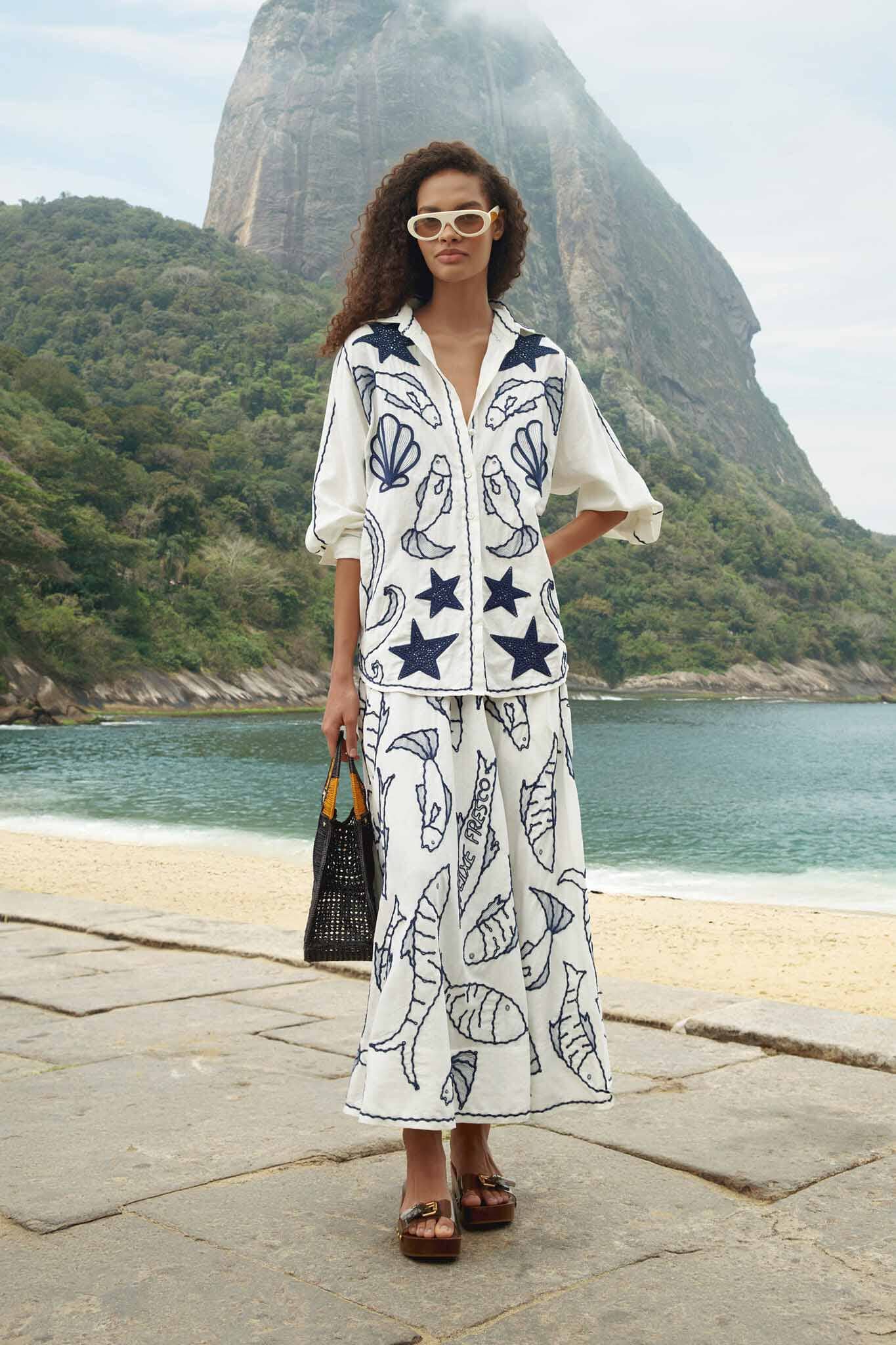 off-white fresh fish embroidered midi skirt