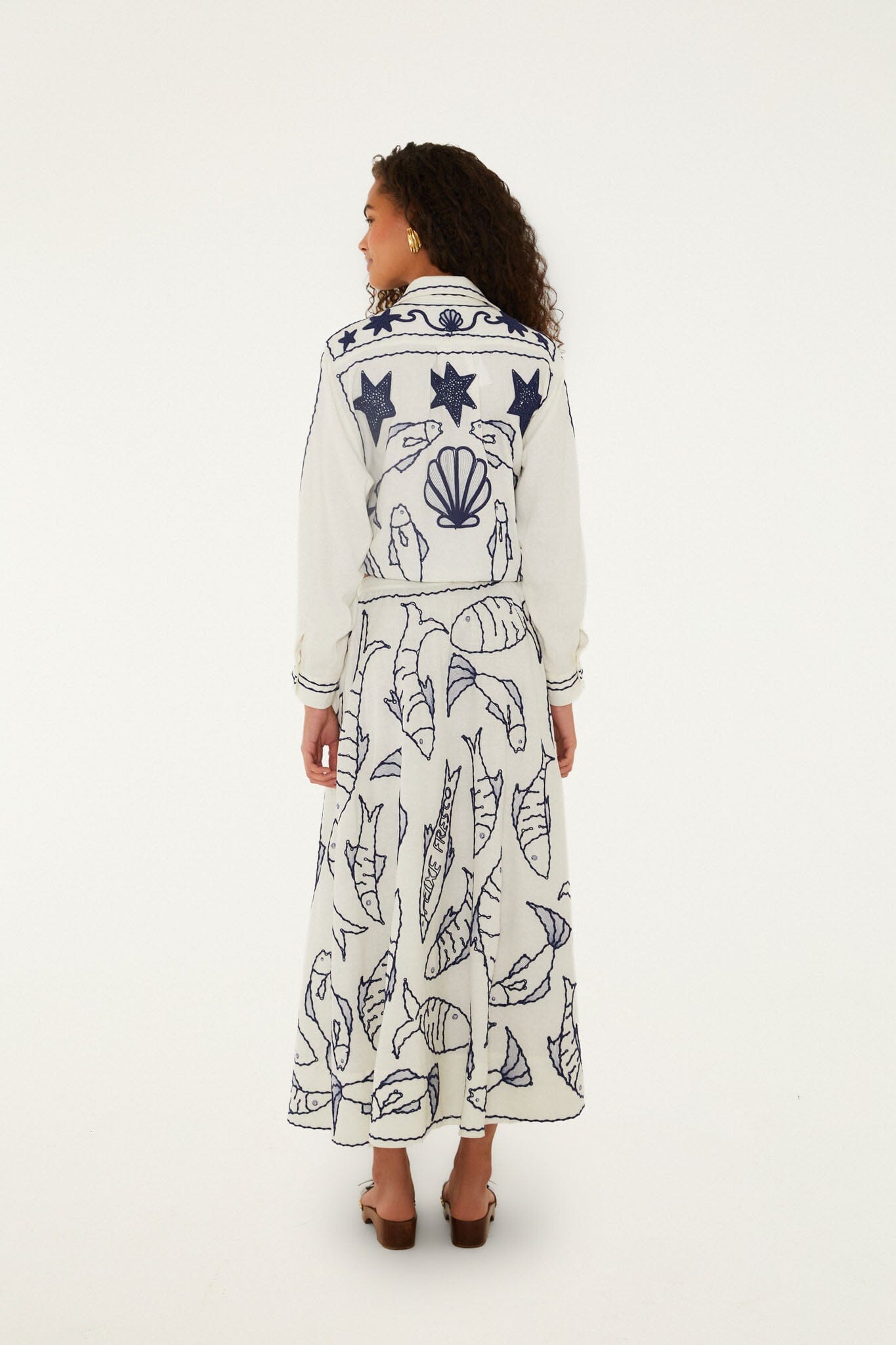 off-white sea of fish embroidered midi dress Off-White Fresh Fish Embroidered Midi Skirt