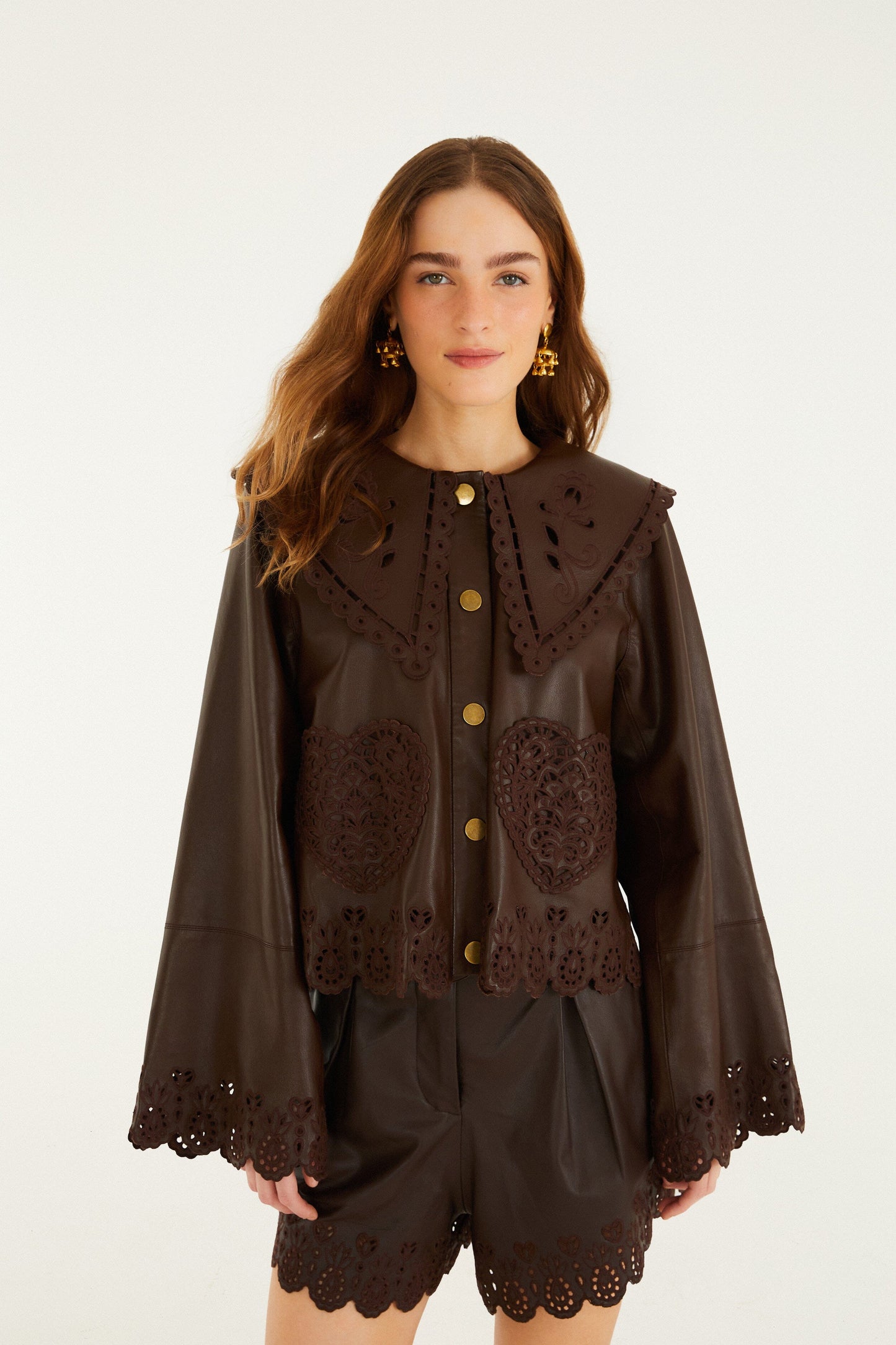 Dark Brown Hearts Richelieu Leather Jacket