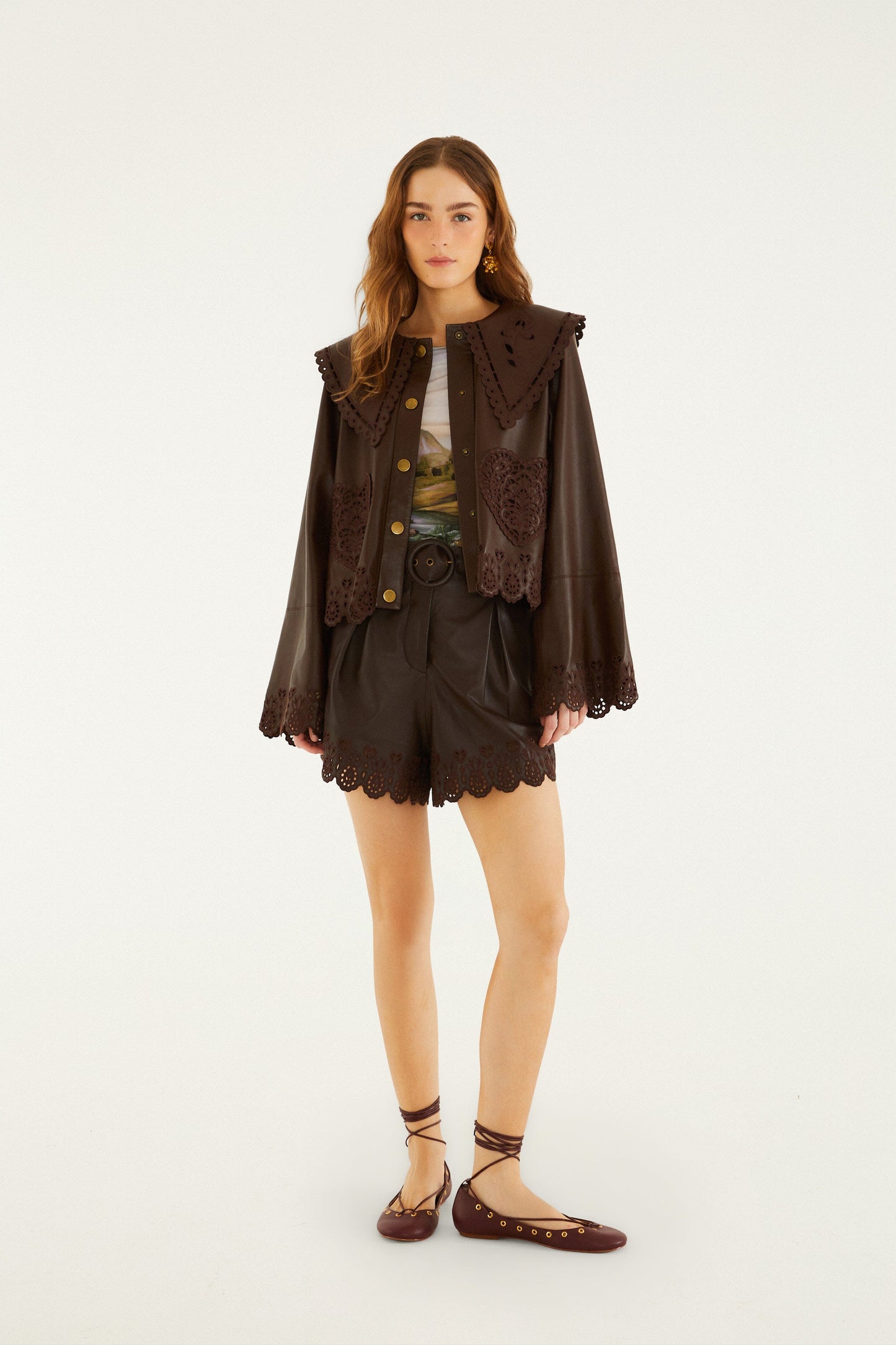 Dark Brown Hearts Richelieu Leather Jacket