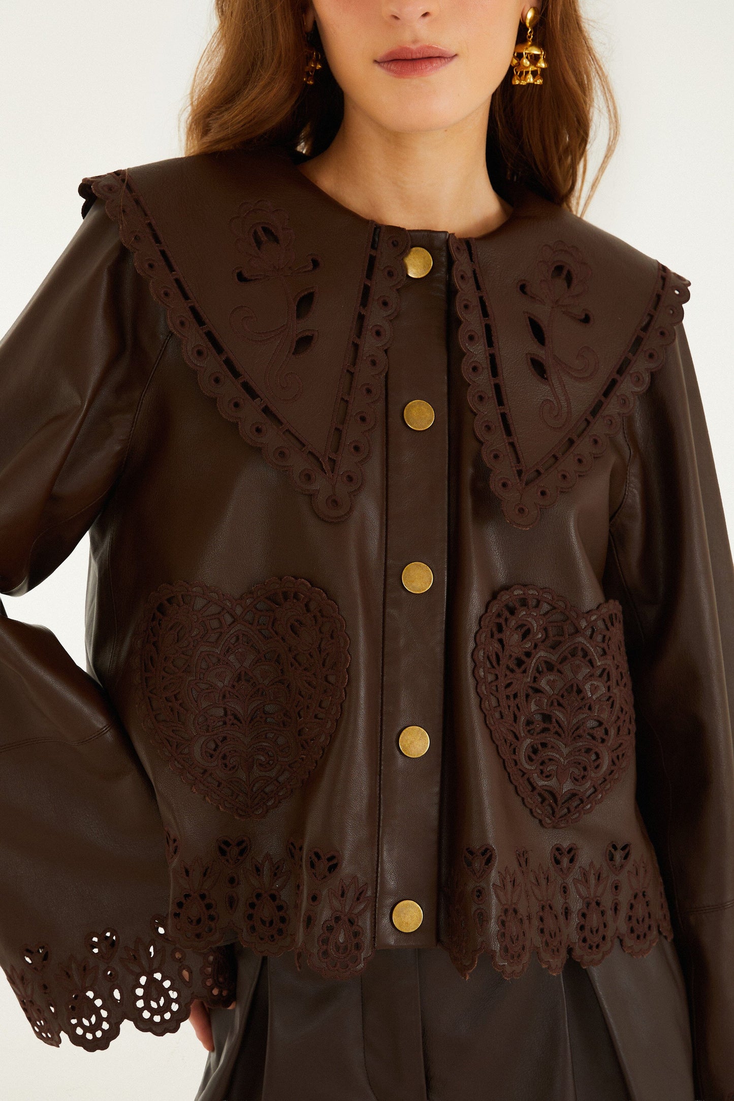 Dark Brown Hearts Richelieu Leather Jacket