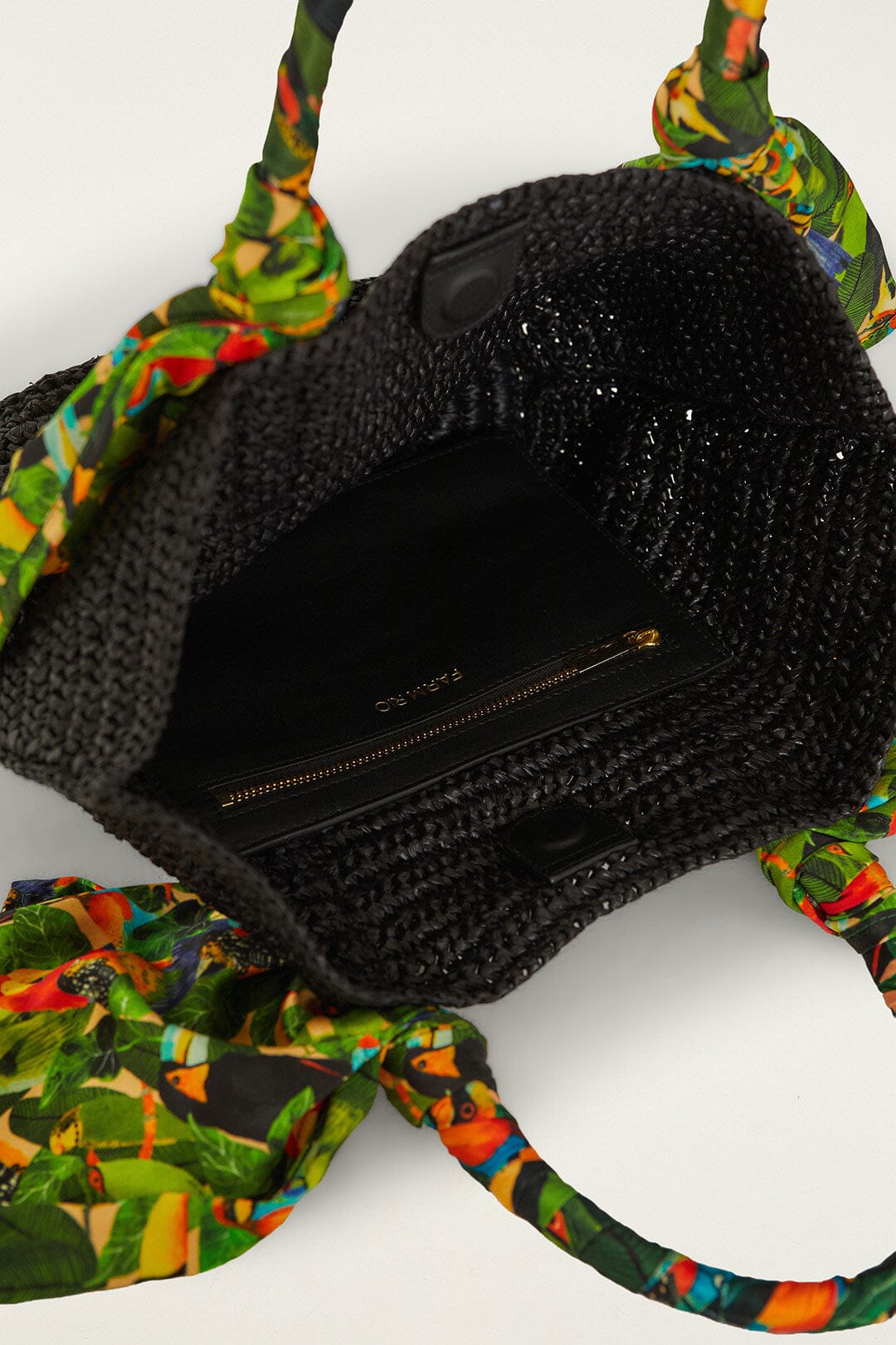 Black Scarf Raffia Mini Basket Bag