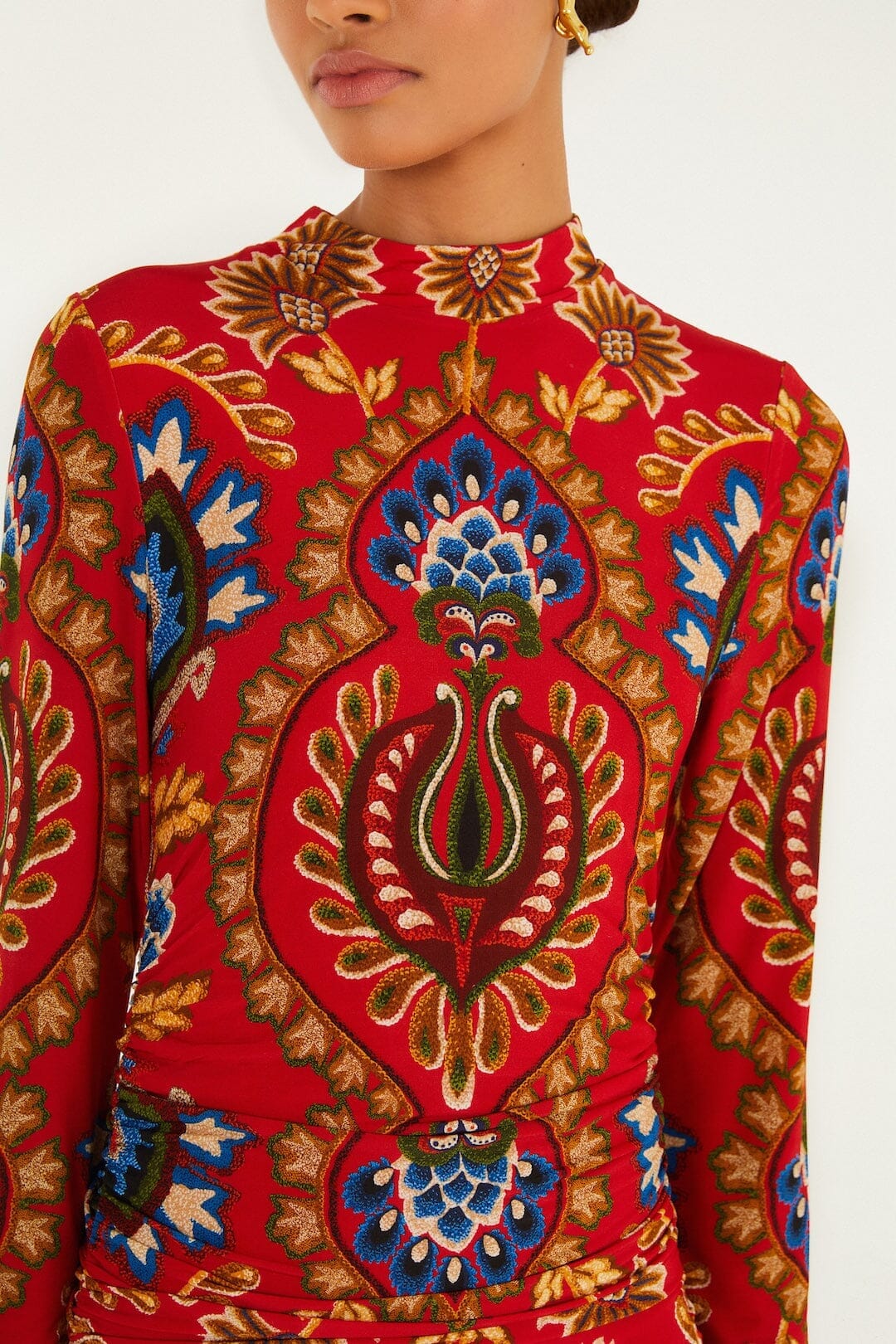Farm Rio Red Folk Tapestry Jersey Mini Dress, Folk Tapestry Red / XXS Farm Rio Red Folk Tapestry Jersey Mini Dress, Folk Tapestry Red / XXS