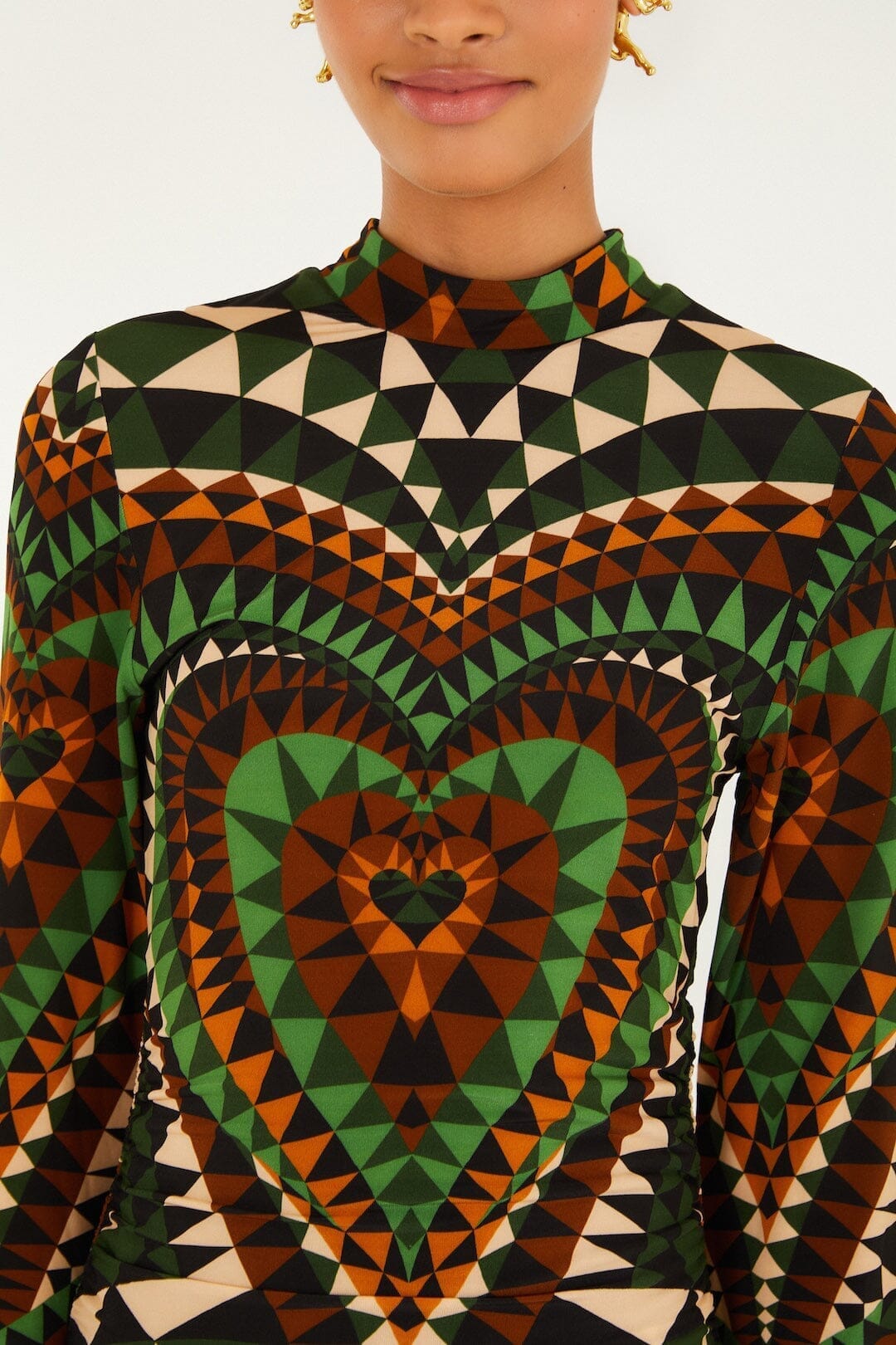 FARM Rio Multicolor Heart DECO Long Sleeve Jersey Midi Dress, Heart DECO GREEN / XXS FARM Rio Multicolor Heart DECO Long Sleeve Jersey Midi Dress, Heart DECO GREEN / XXS