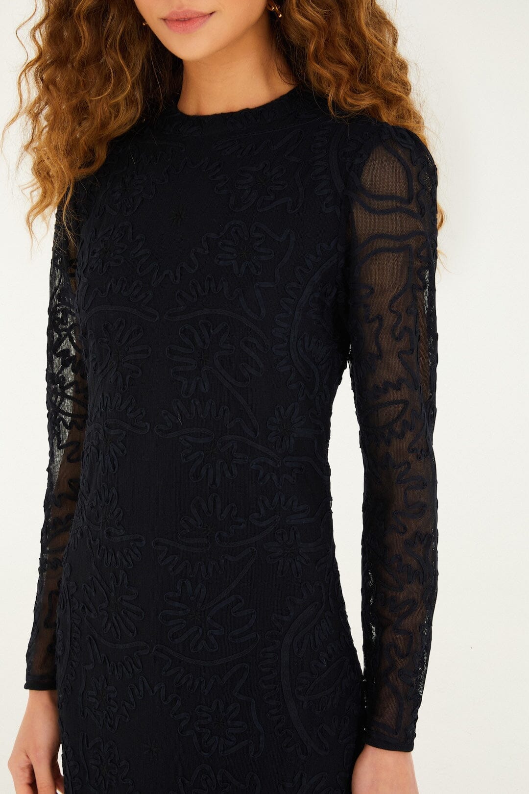 Black Embroidered Sheer Sleeve Maxi Dress Black Embroidered Sheer Sleeve Maxi Dress