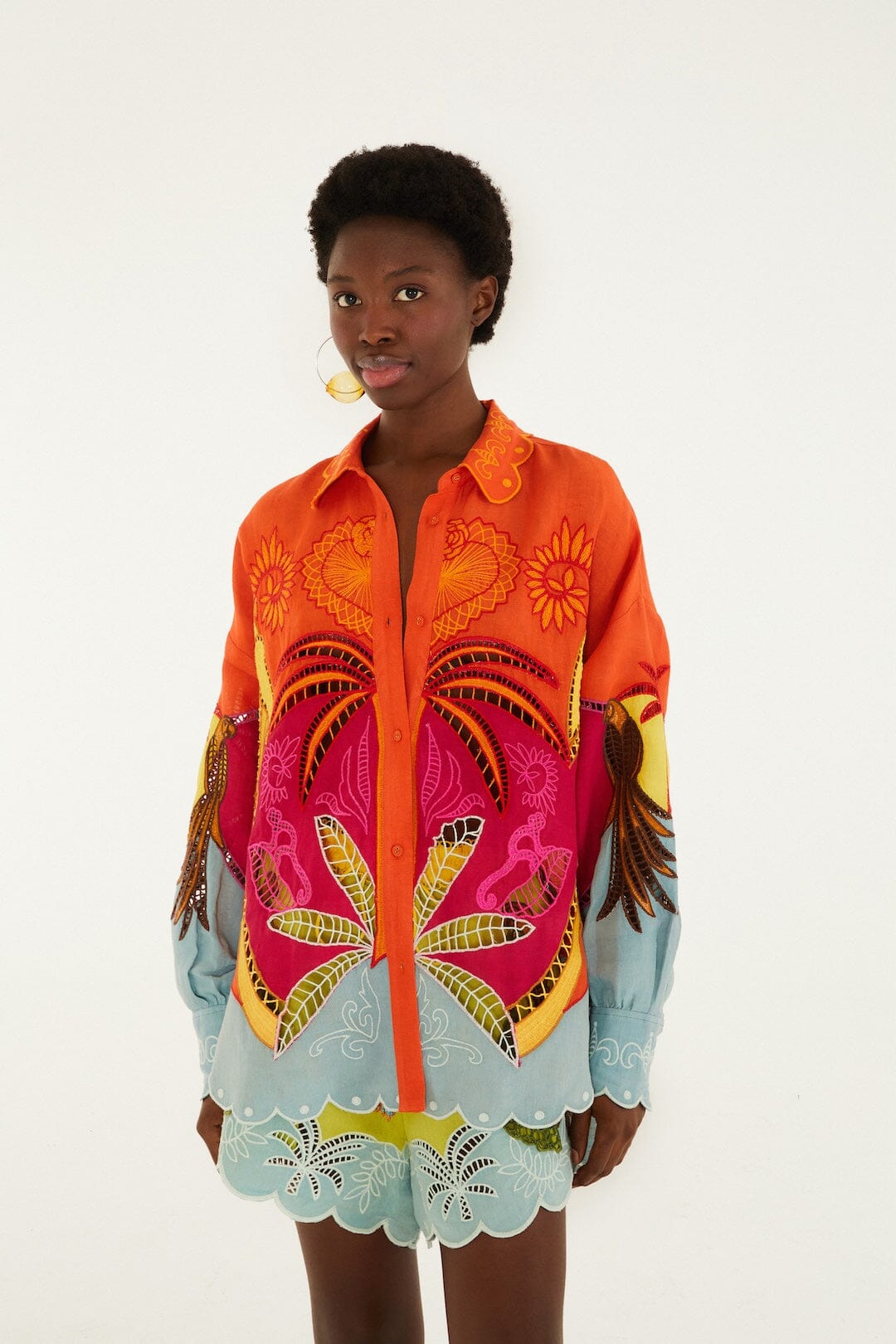 Multicolor Usiacuri Embroidered Lenzing Ecovero Euroflax Richelieu Shirt