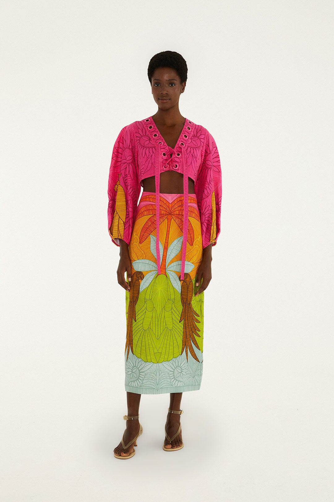 Multicolor Usiacuri Euroflax Premium Linen Midi Skirt