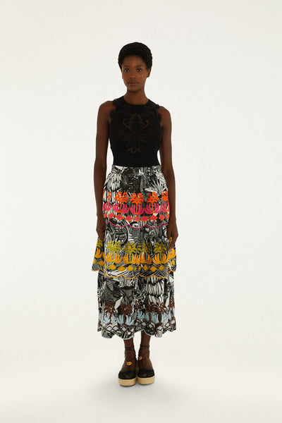 Black Ruta Layered Lenzing™ Ecovero™ Euroflax™ Maxi Skirt | FARM Rio