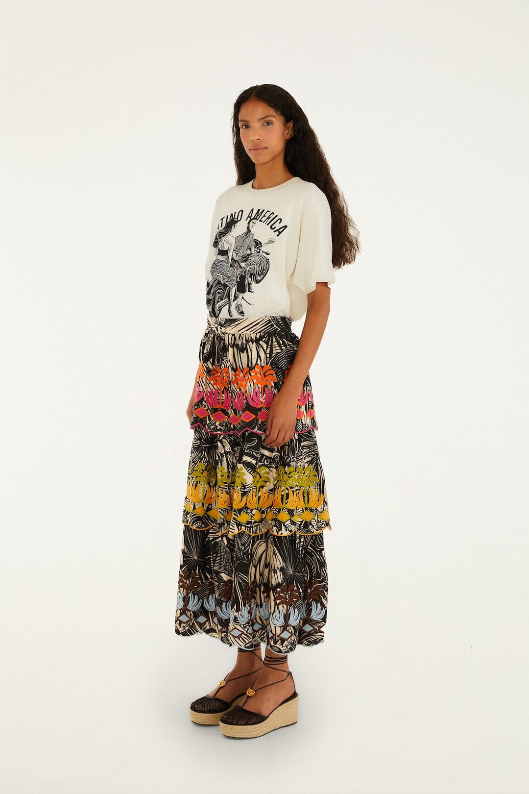 Black Ruta Layered Lenzing™ Ecovero™ Euroflax™ Maxi Skirt | FARM Rio