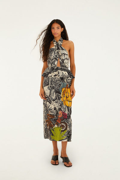 FARM Rio Ruta Beige Embroidered Maxi Dress | Print | Size L