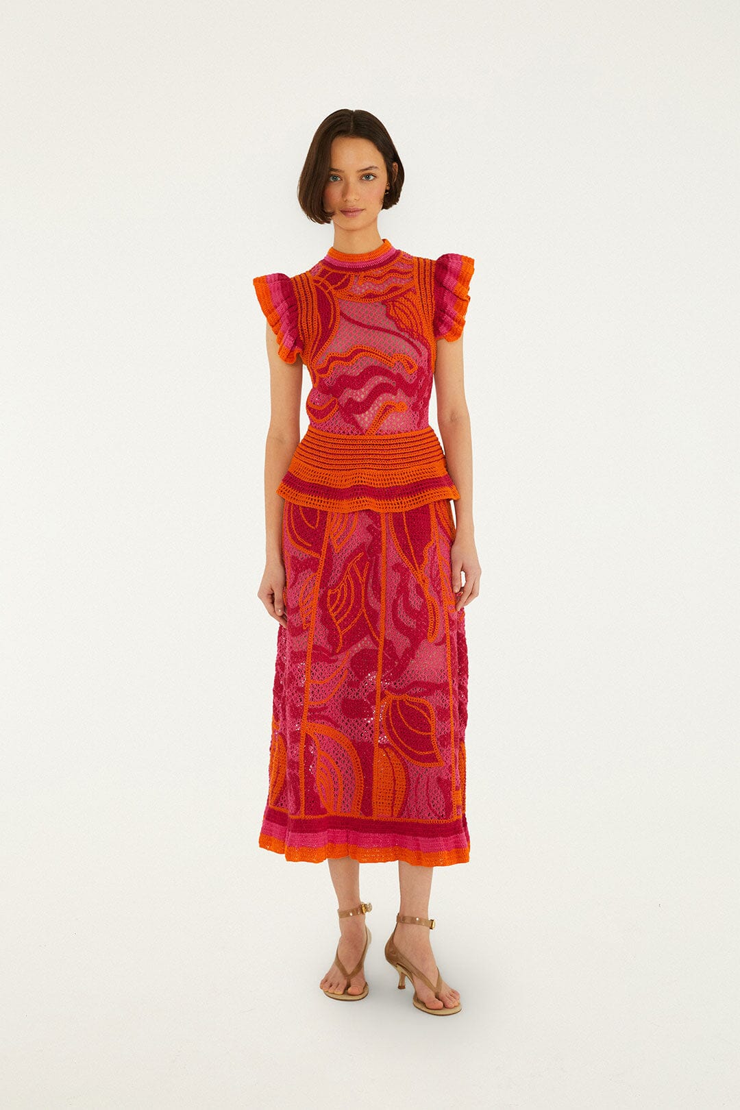 Pink And Orange Seashell Crochet Midi Skirt