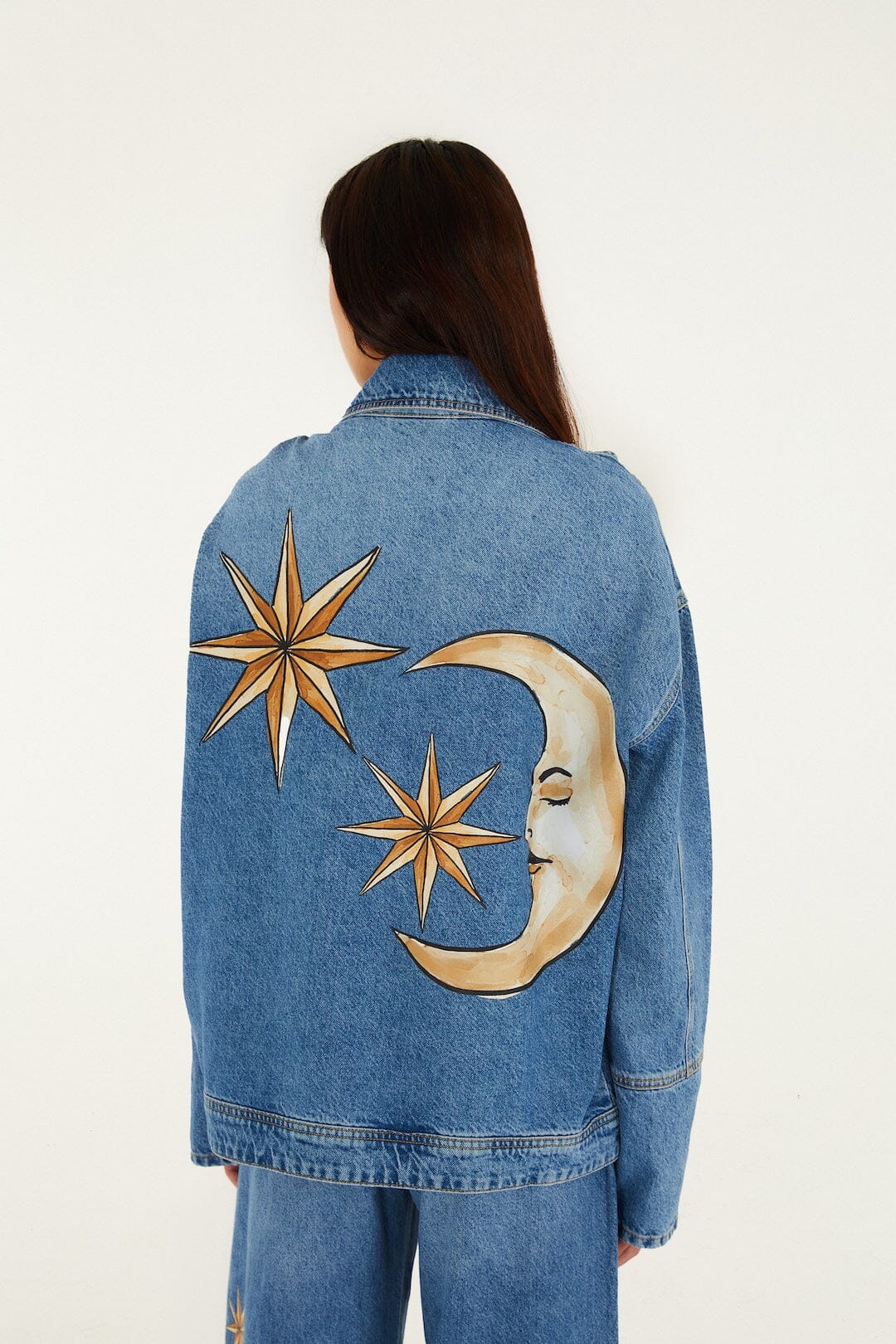 Denim Mystical Sun Printed Jacket