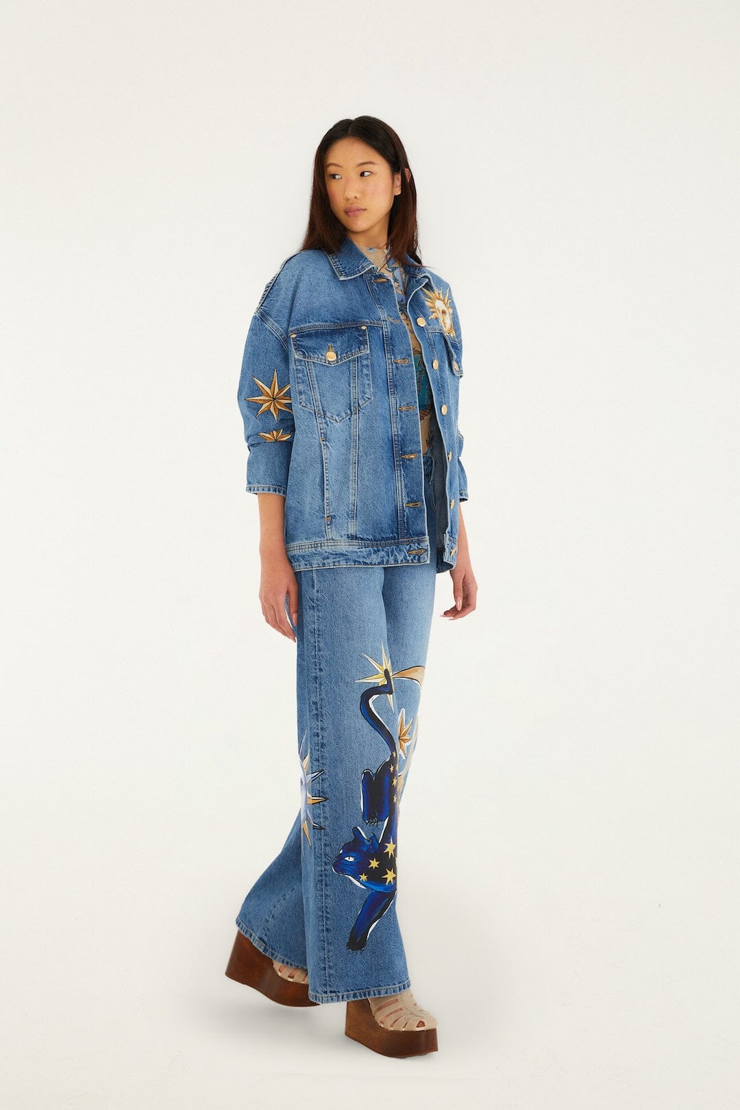 Denim Mystical Sun Printed Jacket | FARM Rio