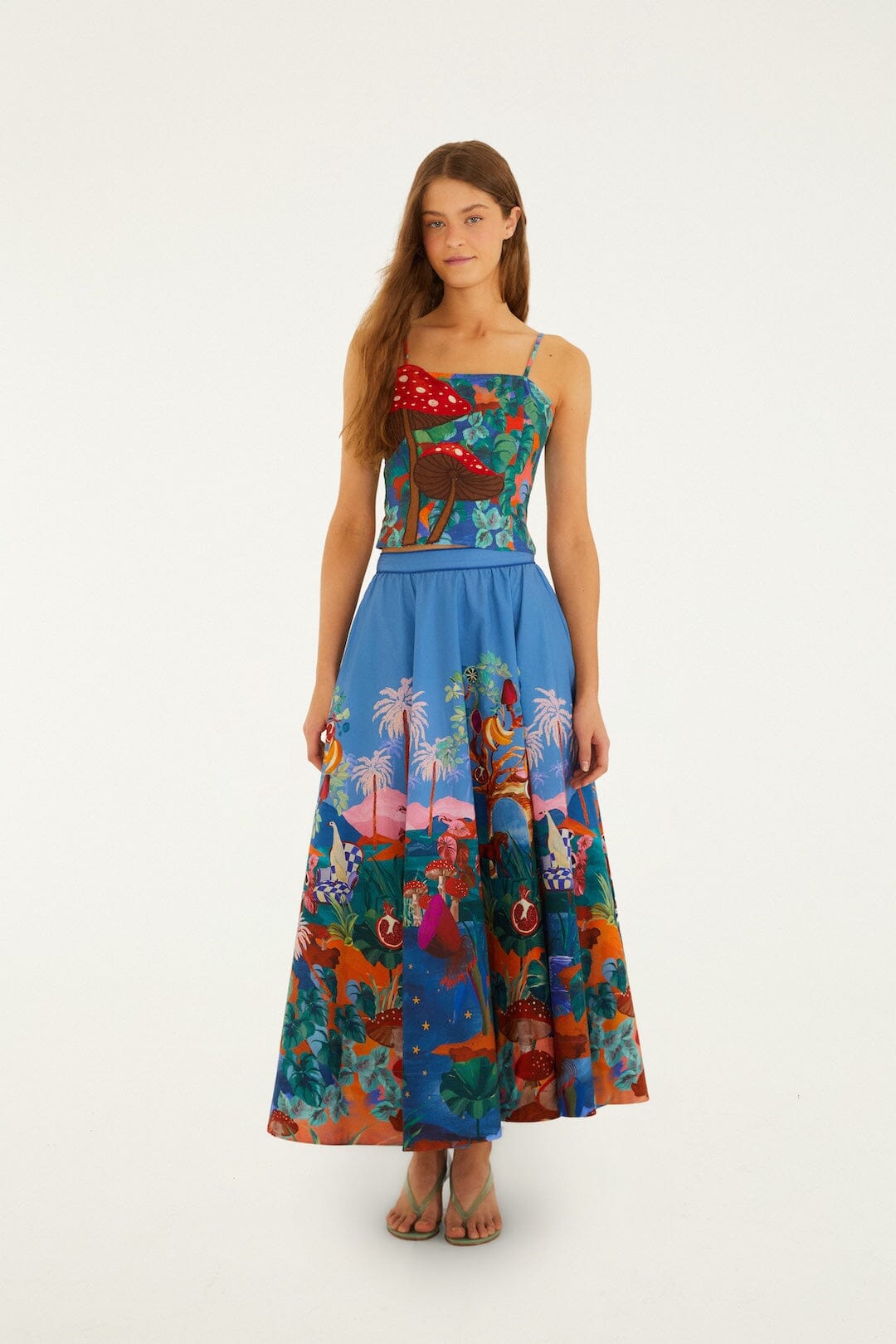 Mushroom Dream Landscape Embroidered Sleeveless Euroflax Premium Linen Top