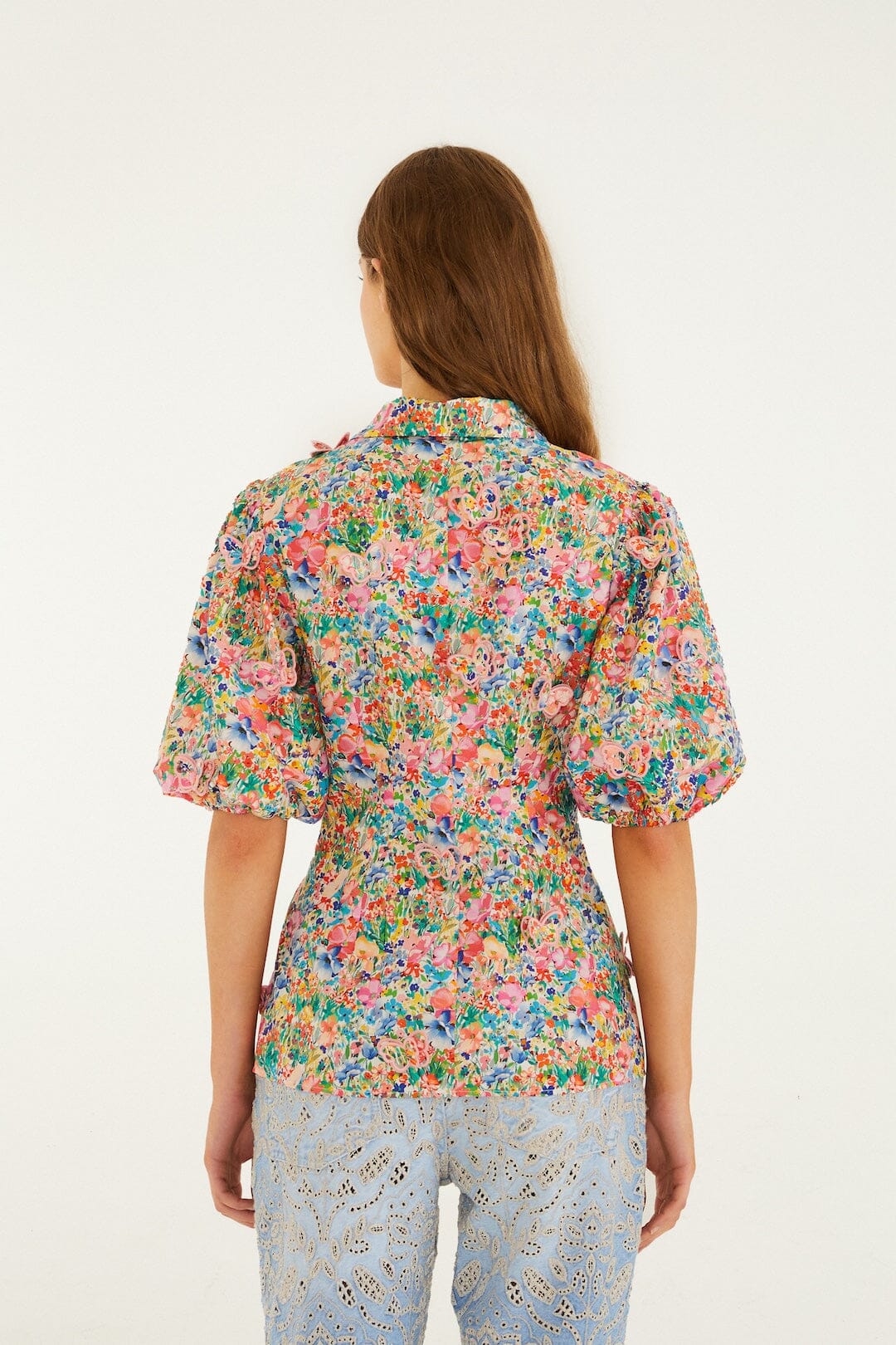 Off-White Peasant Floral Butterflies Organic Cotton Blouse