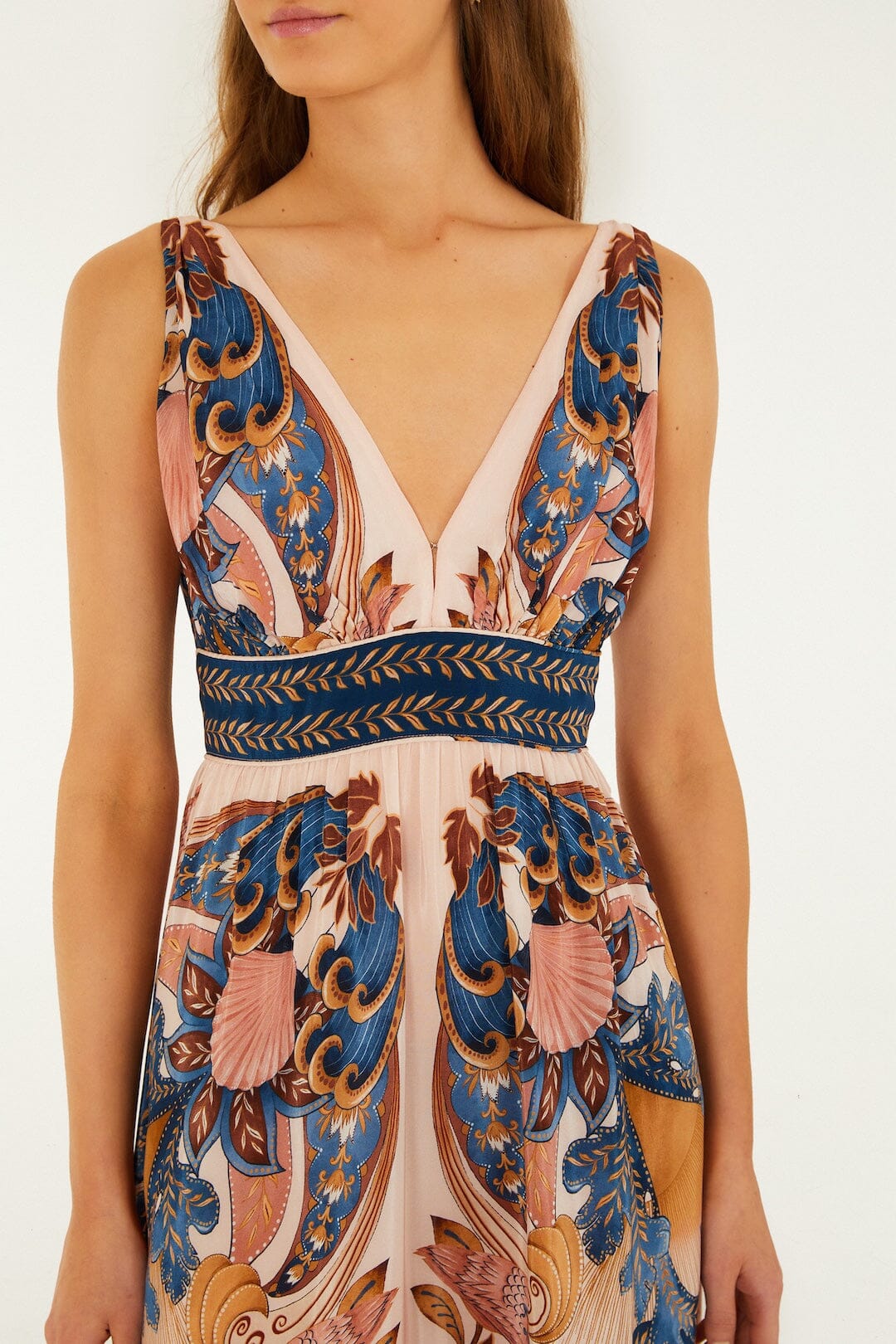 Soft Pink Garden Scarf V Neck Midi Dress