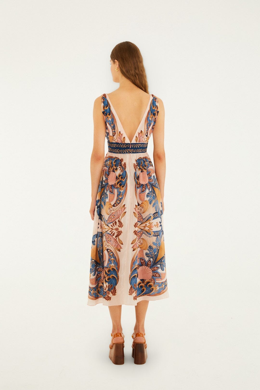 Soft Pink Garden Scarf V Neck Midi Dress