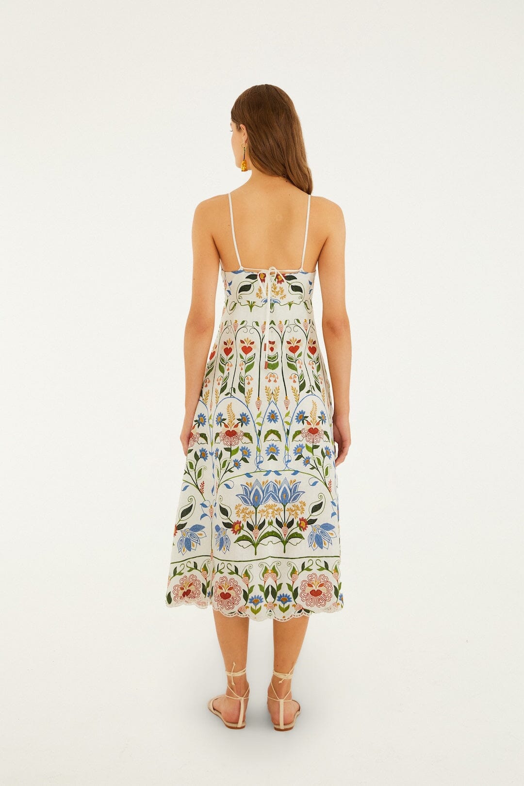 Farm Rio Stitched Garden Linen Midi Dress - Stitched Garden Off-White Farm Rio Stitched Garden Linen Midi Dress - Stitched Garden Off-White