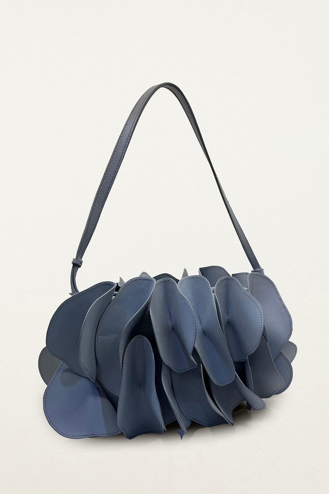 Blue Leather Shoulder Flower Bag