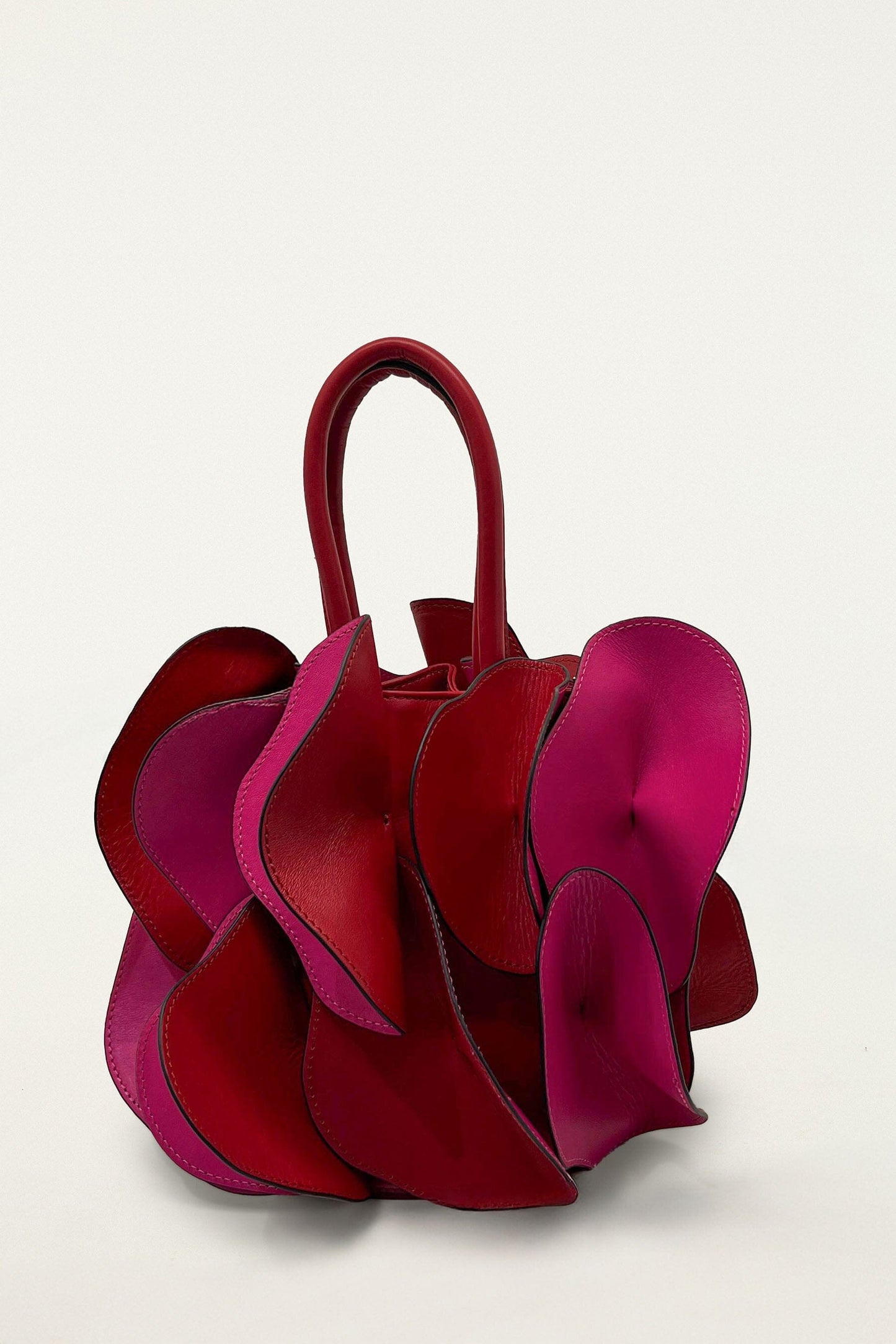 Pink Red Leather Flower Bag
