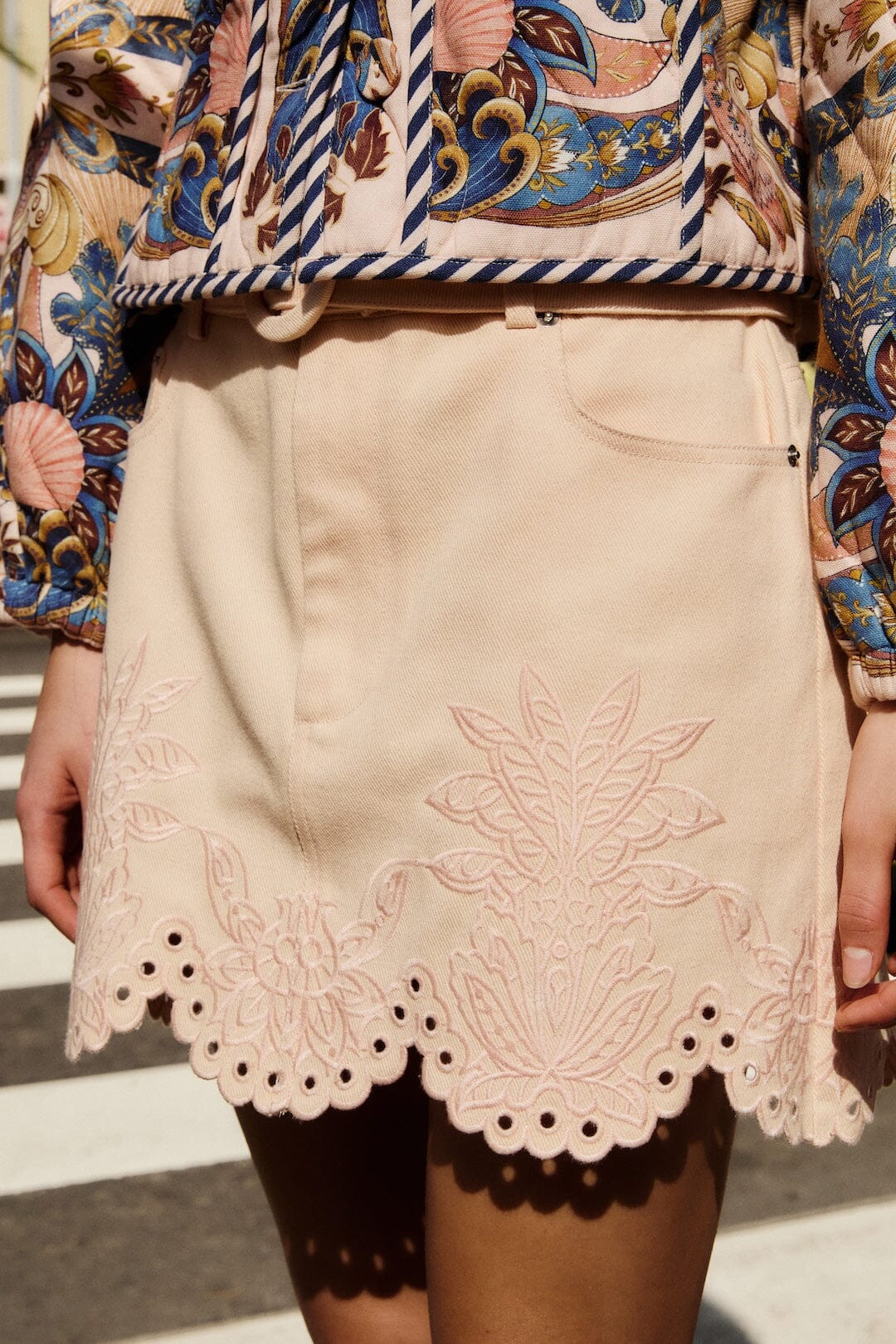 Soft Pink Geometric Richelieu Twill Mini Skirt