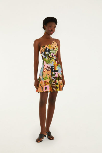 FARM Rio Multicolor Tropical Painting Lenzing Ecovero Euroflax Mini Dress, Tropical Painting Multicolor / S