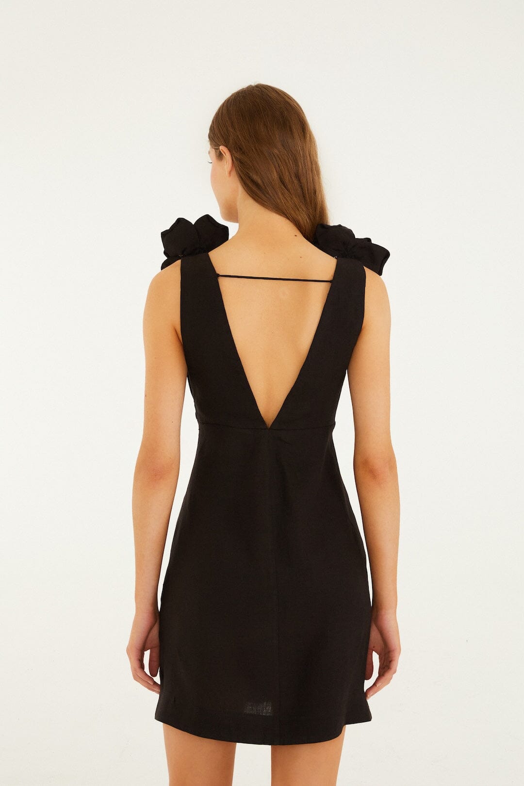 Black 3d Flowers Sleeveless Mini Dress