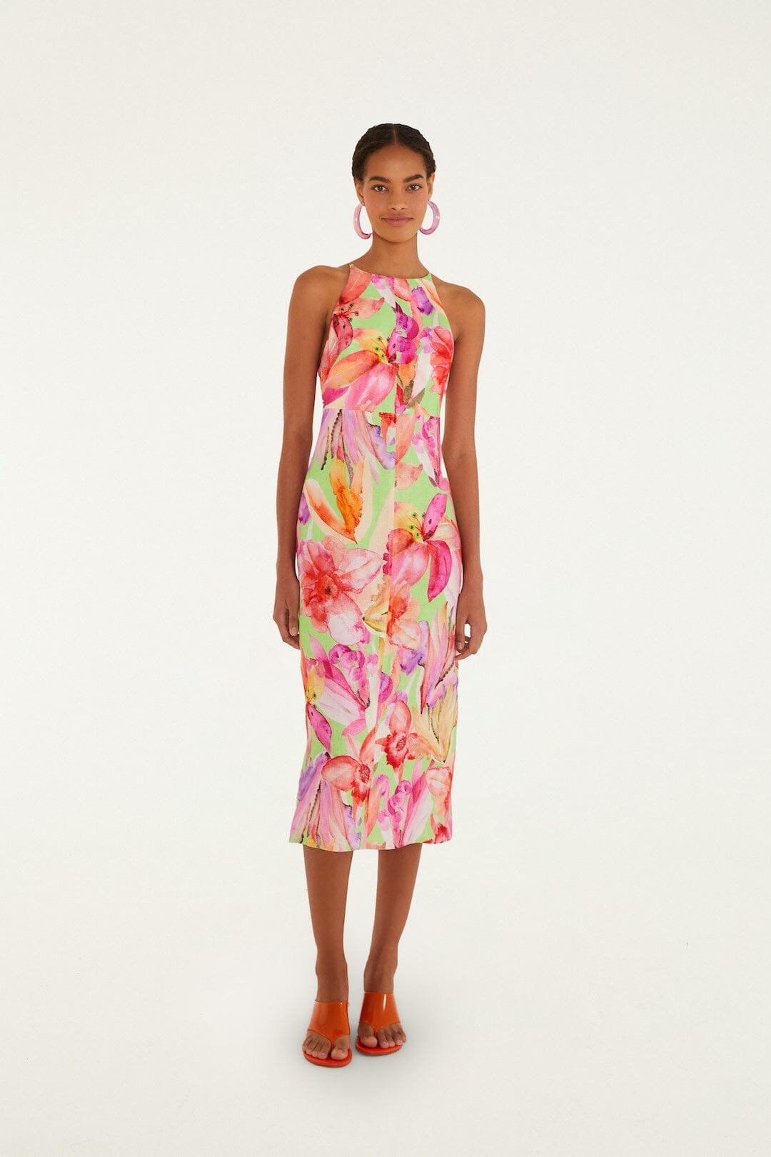 Multicolor Artsy Flora Euroflax Premium Linen Midi Dress