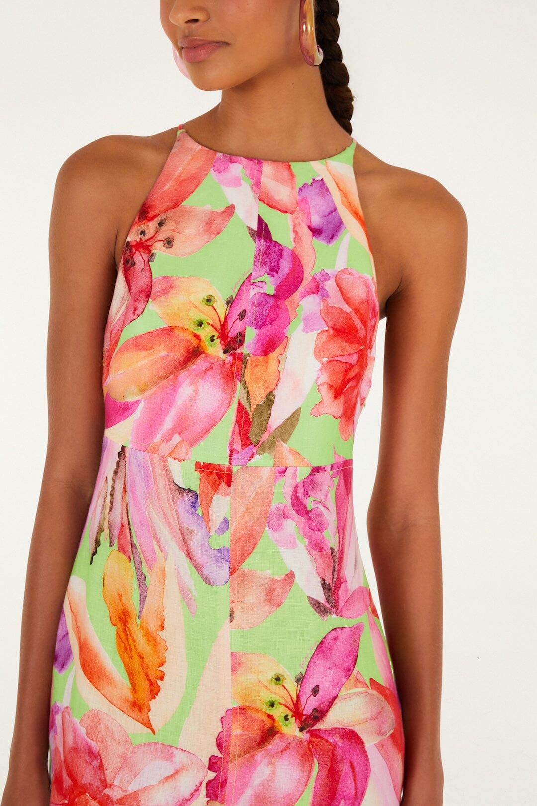 Multicolor Artsy Flora Euroflax™ Premium Linen Midi Dress | FARM Rio