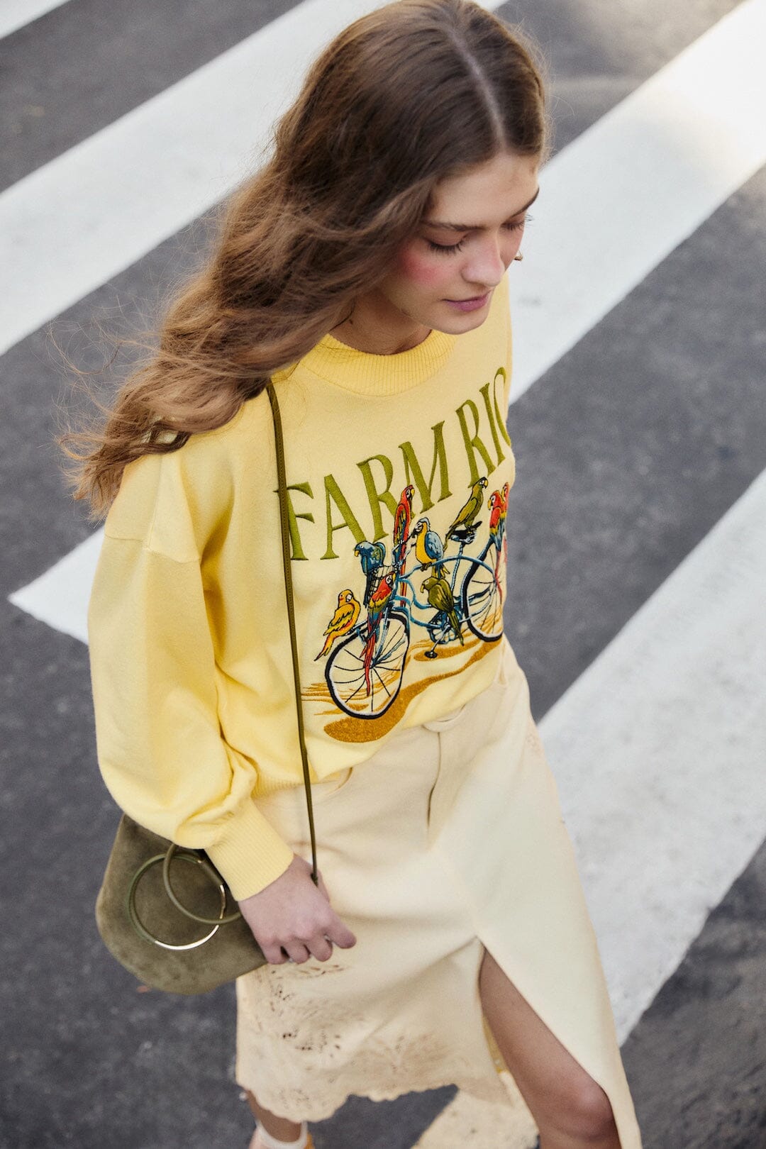 Yellow Birds Bicycle Embroidered Sweater | FARM Rio