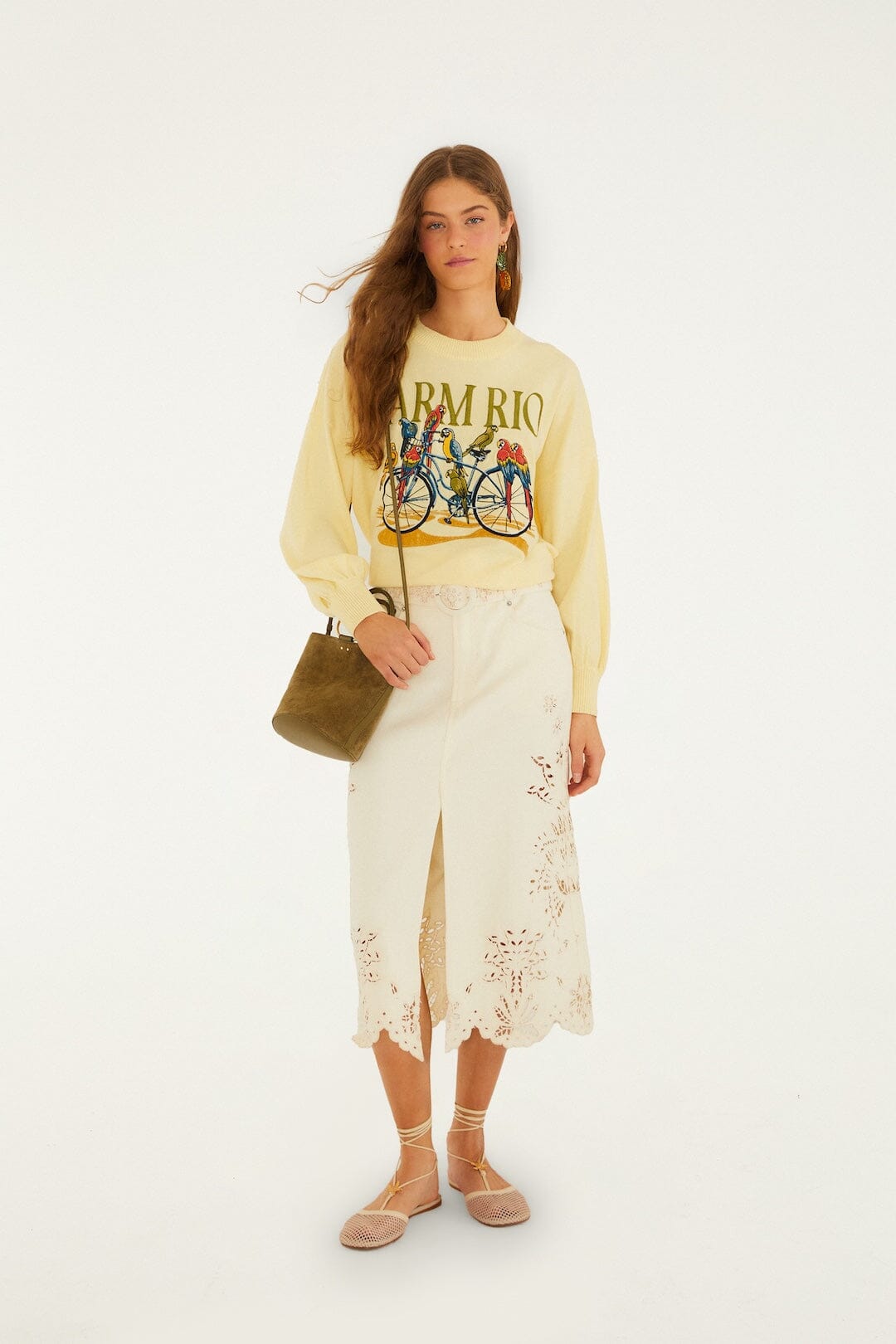 Yellow Birds Bicycle Embroidered Sweater | FARM Rio