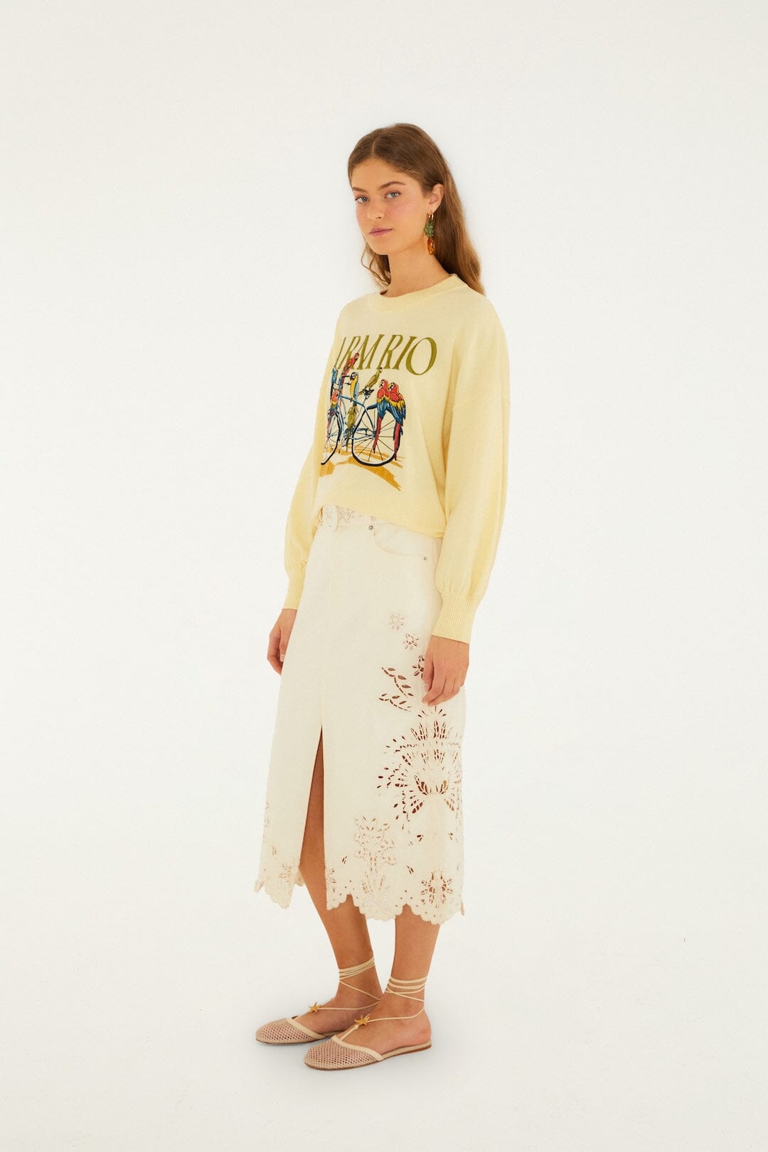 Yellow Birds Bicycle Embroidered Sweater | FARM Rio