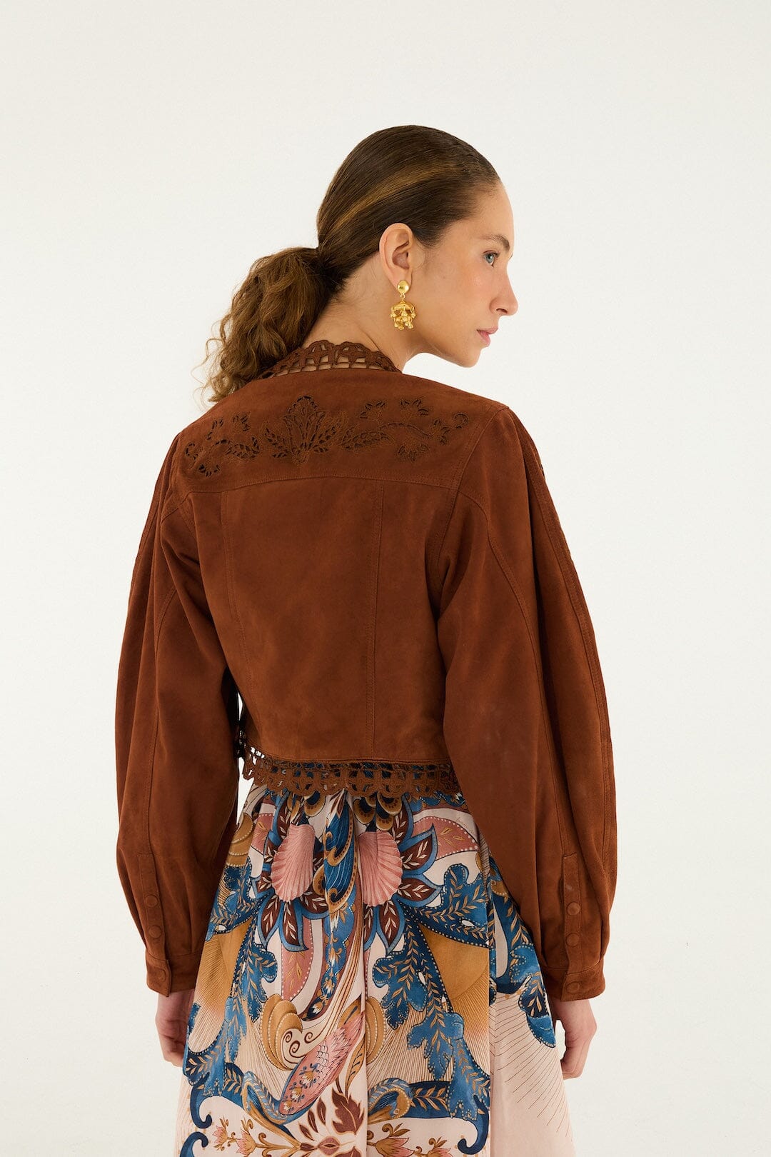 Caramel Richelieu Cropped Leather Jacket | FARM Rio