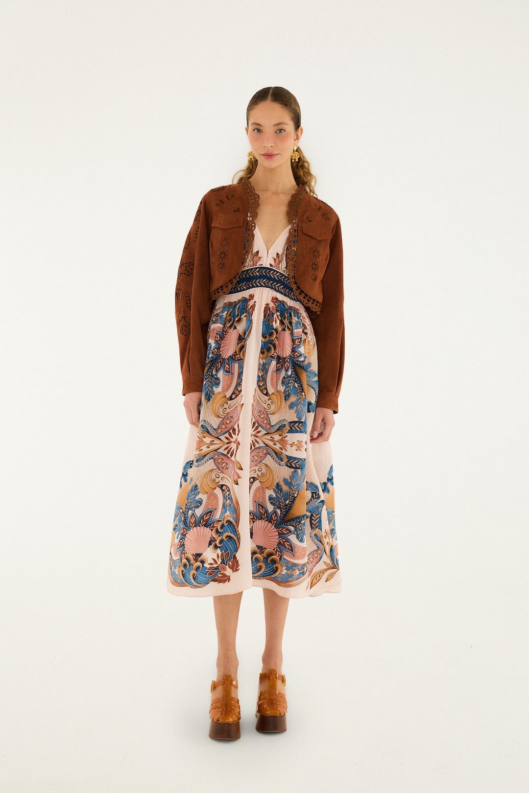 Caramel Richelieu Cropped Leather Jacket | FARM Rio