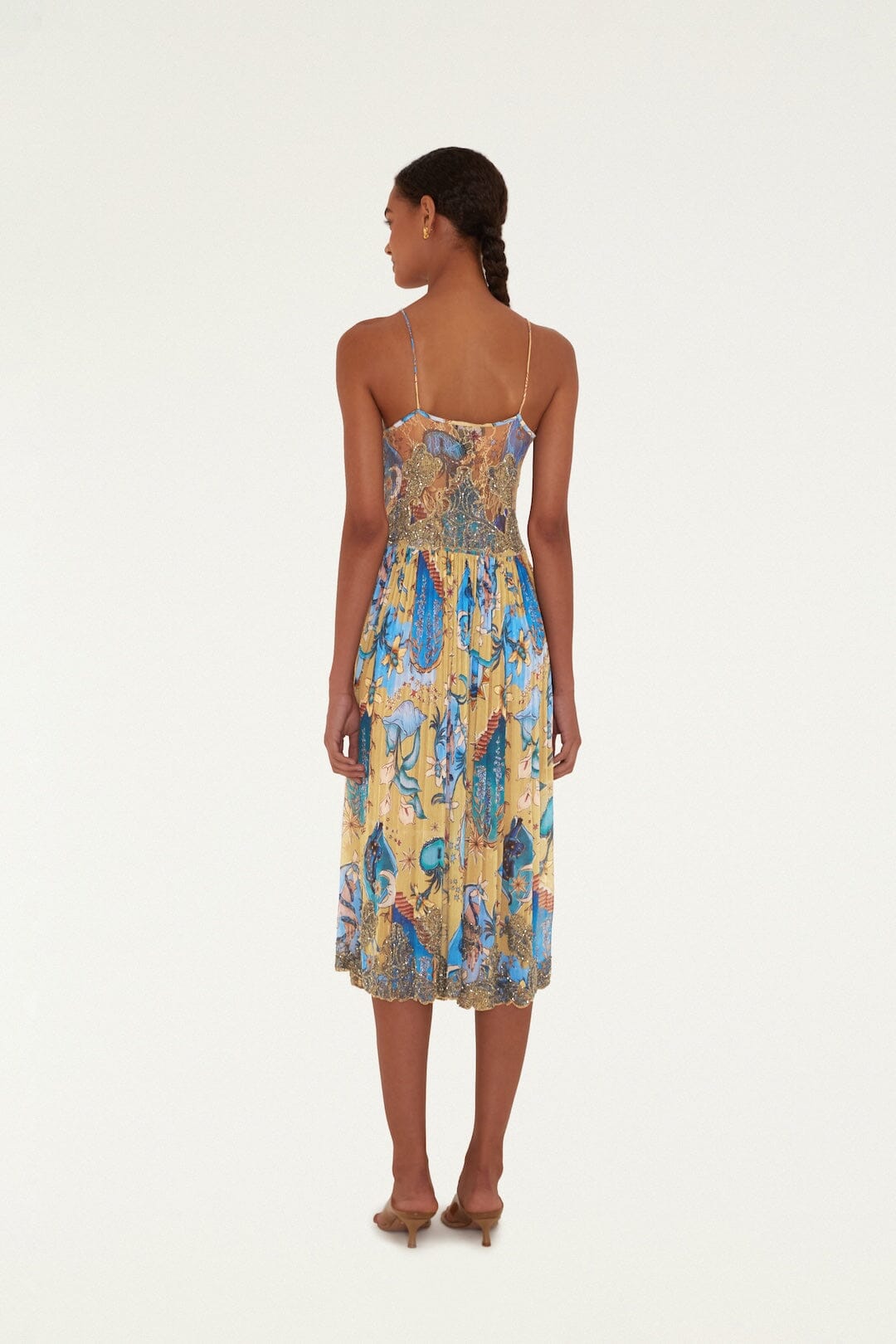 Sand Mystical Sleeveless Pleated Midi Dress | FARM Rio