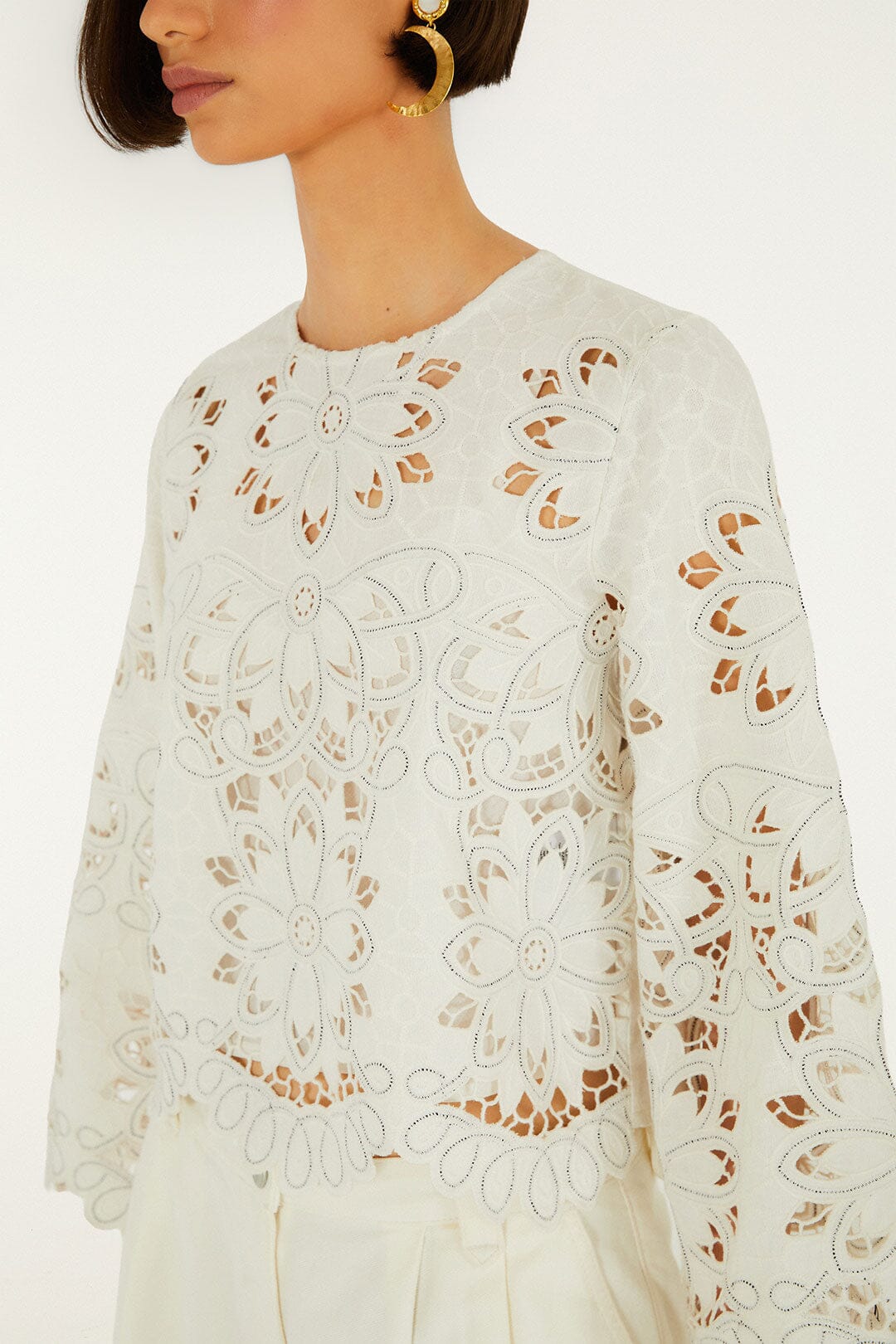 Off-White Flowers Richelieu Long Sleeve Blouse