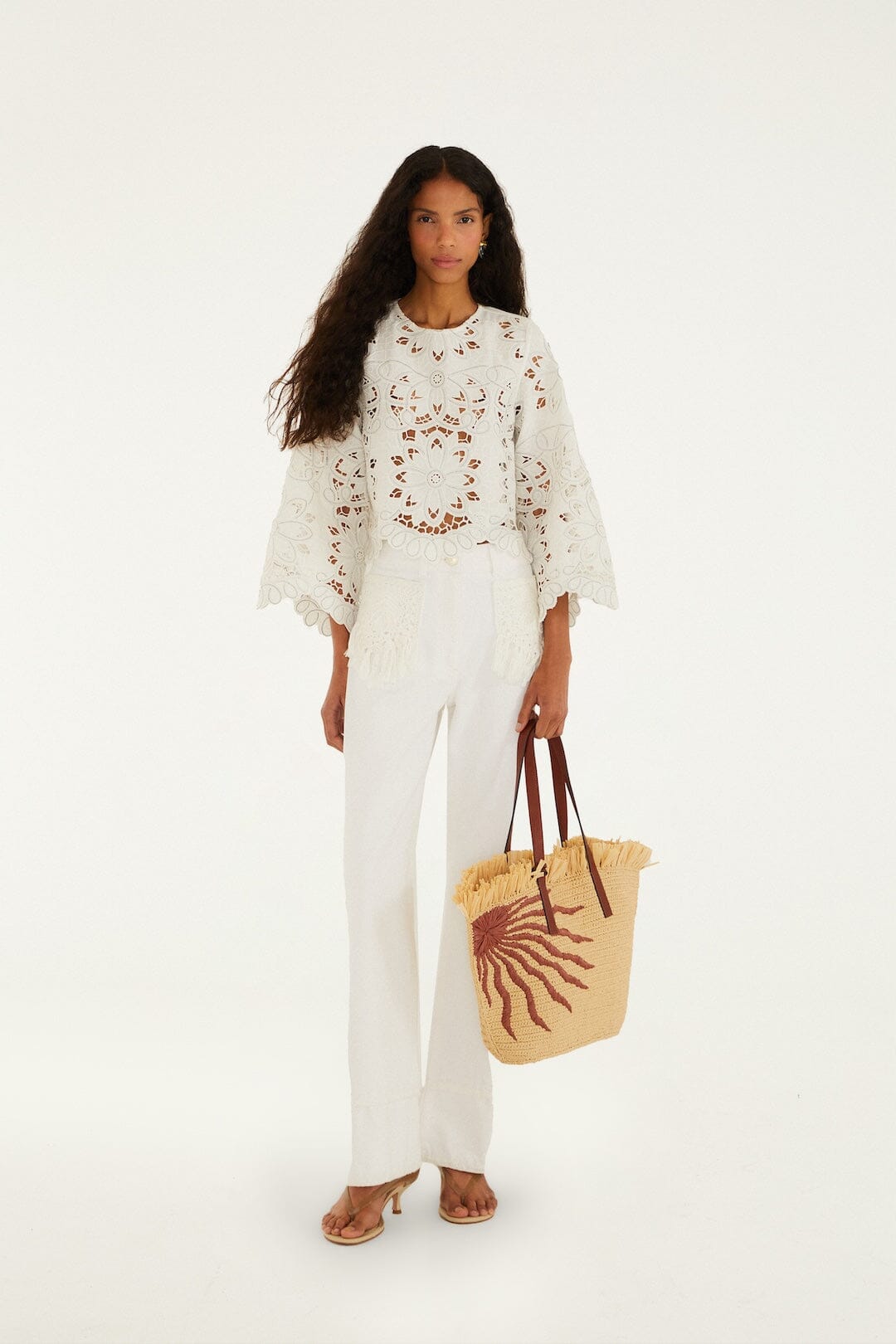 Off-White Flowers Richelieu Long Sleeve Blouse | FARM Rio