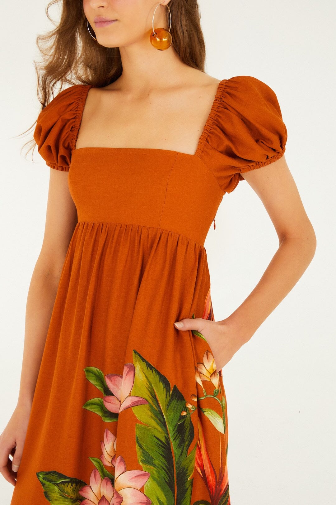 Brown Hilo Arrangment Lenzing Ecovero Euroflax Midi Dress