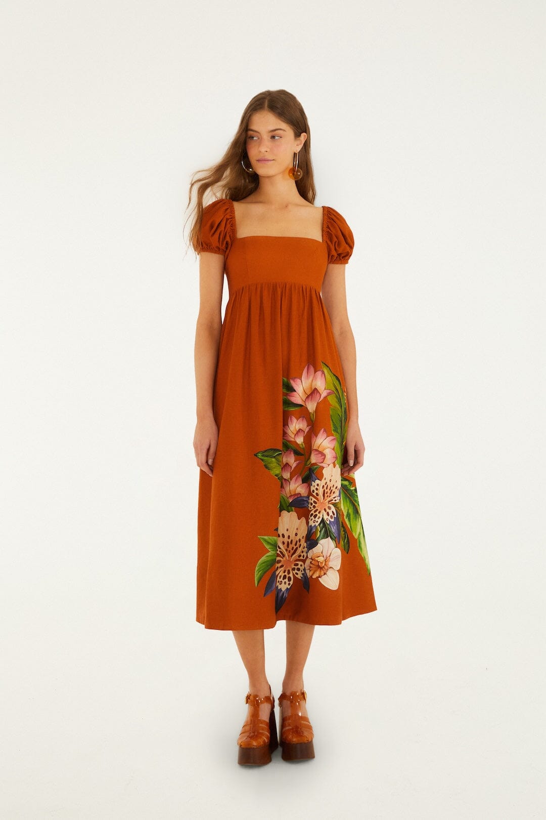 Brown Hilo Arrangment Lenzing Ecovero Euroflax Midi Dress